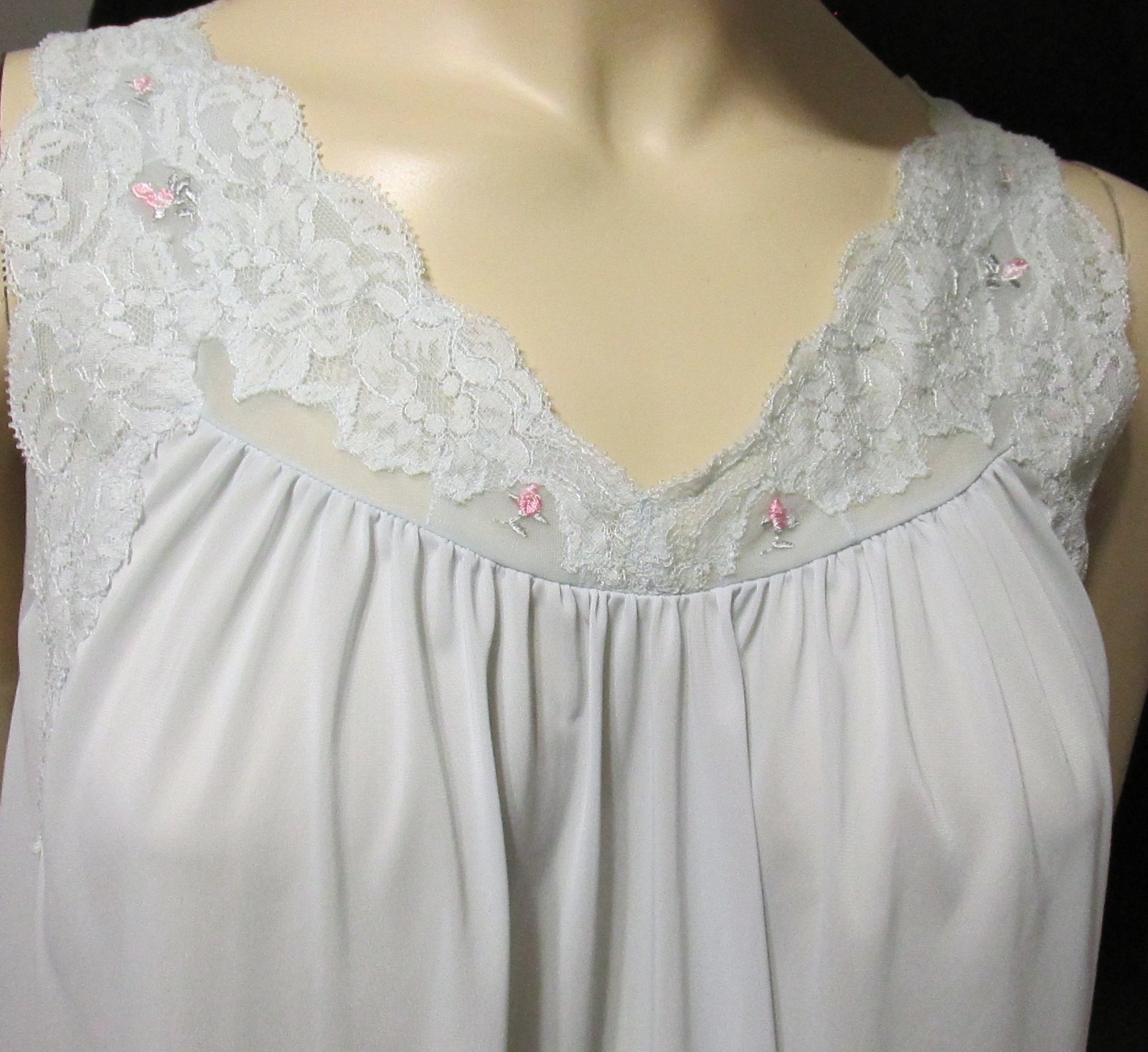 VTG Shadowline Peignoir Silky Nylon & Lace Trim Nightgown sizeSmall Blue USA