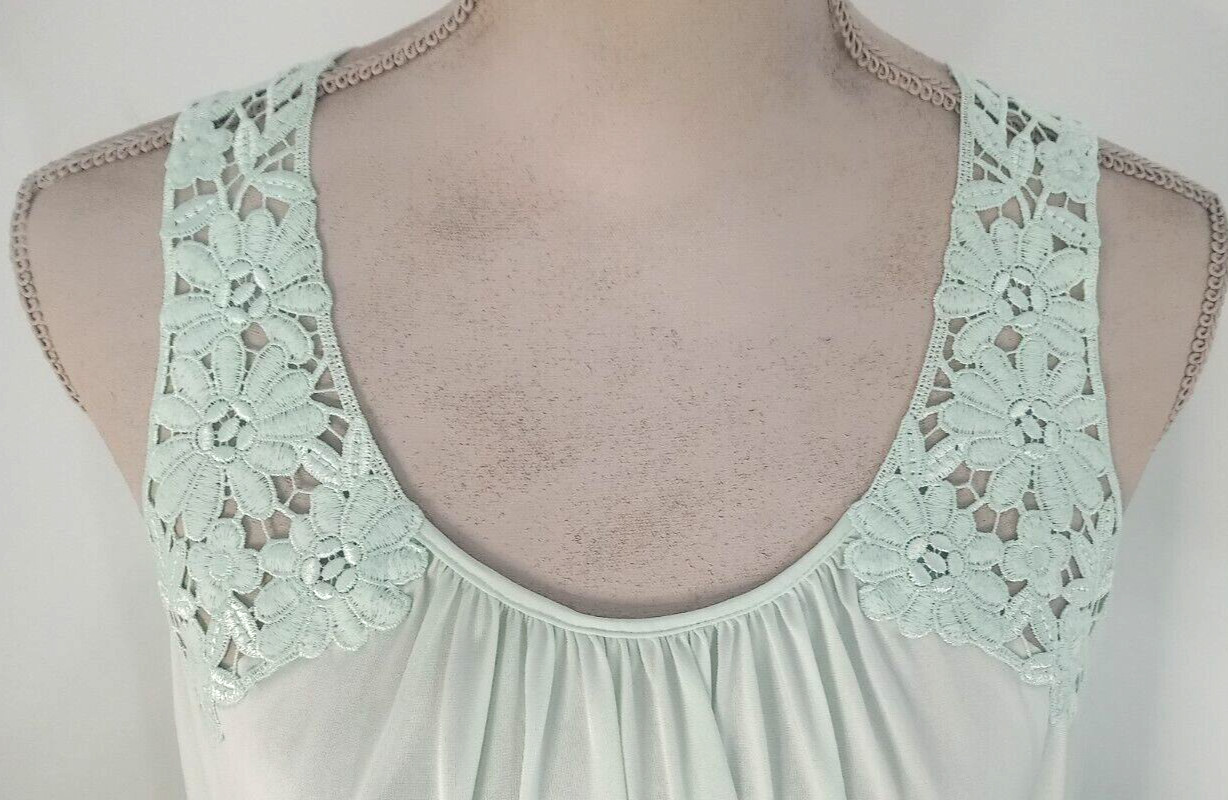 Vintage Shadowline Peignoir Set Nightgown & Robe M/L Long Green Lace Hollywood