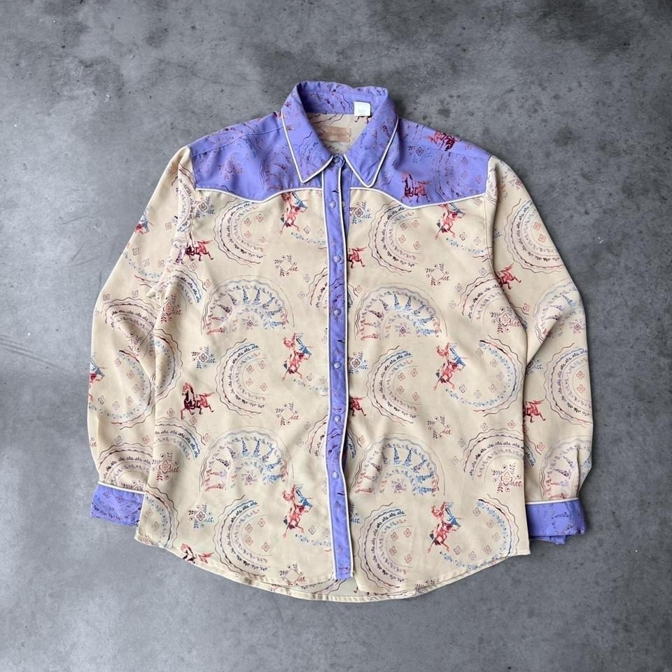 Vintage 90s Womens Wrangler Western Shirt Pearl Snap Rodeo Cowboy Purple Large