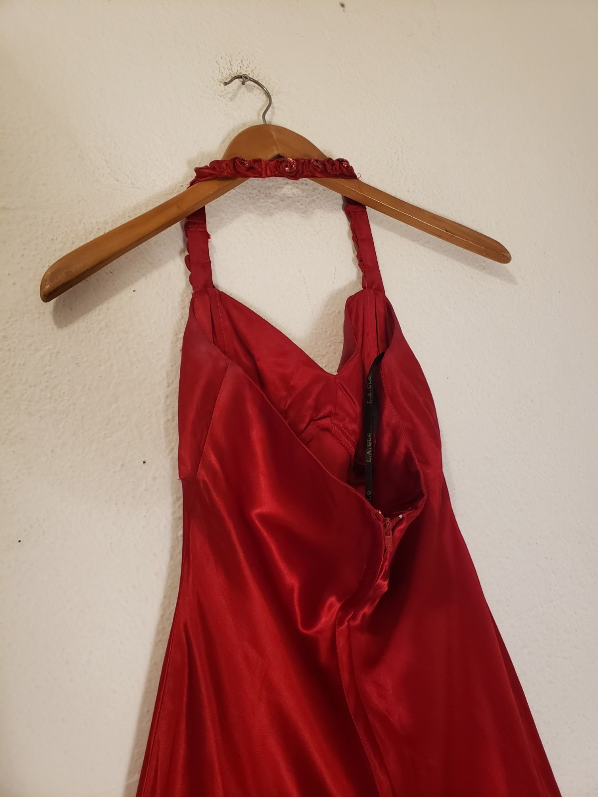 Vtg 90s Y2k S Red Satin 30s 40s Glam Maxi Halter Gown Dress Prom Hollywood