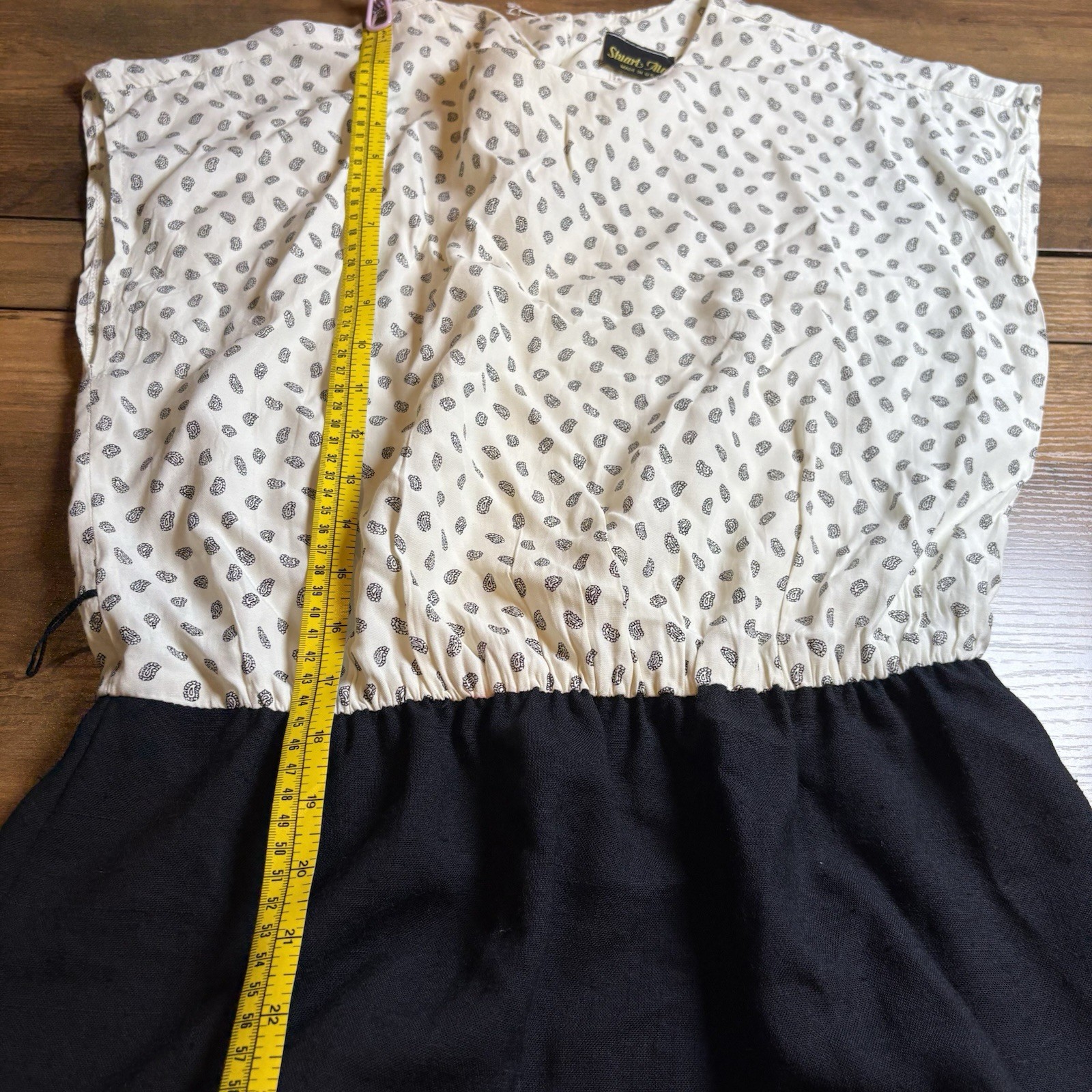 Vintage ~80’s Stuart Alan USA Made Black White Paisley/Solid Midi Dress Size 14