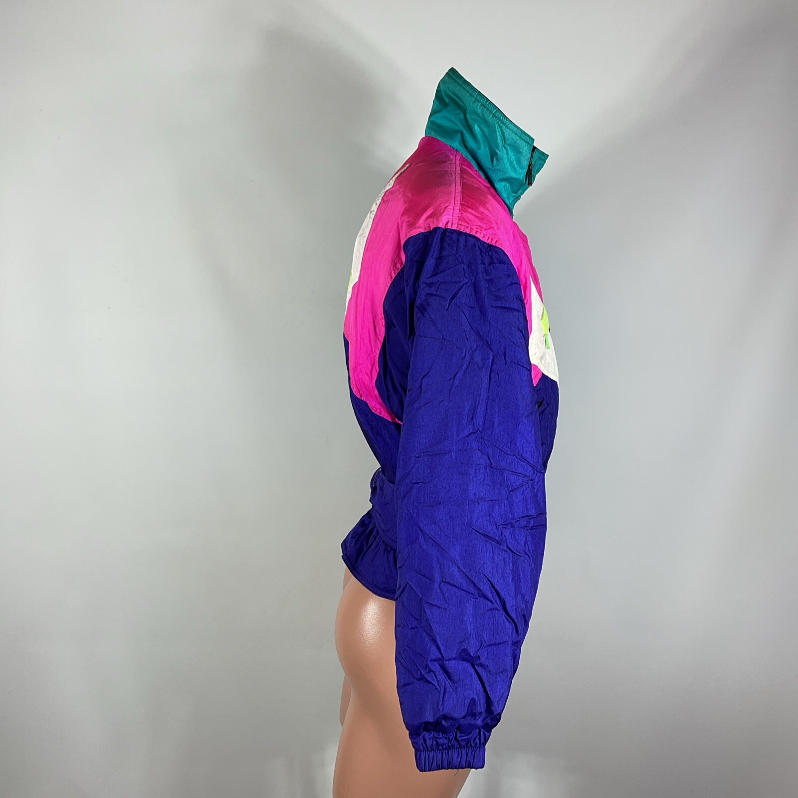 Vtg 80s SKI JACKET WINTER COAT BY FERA 10 Batwing Black Colorblock Neon Smocked