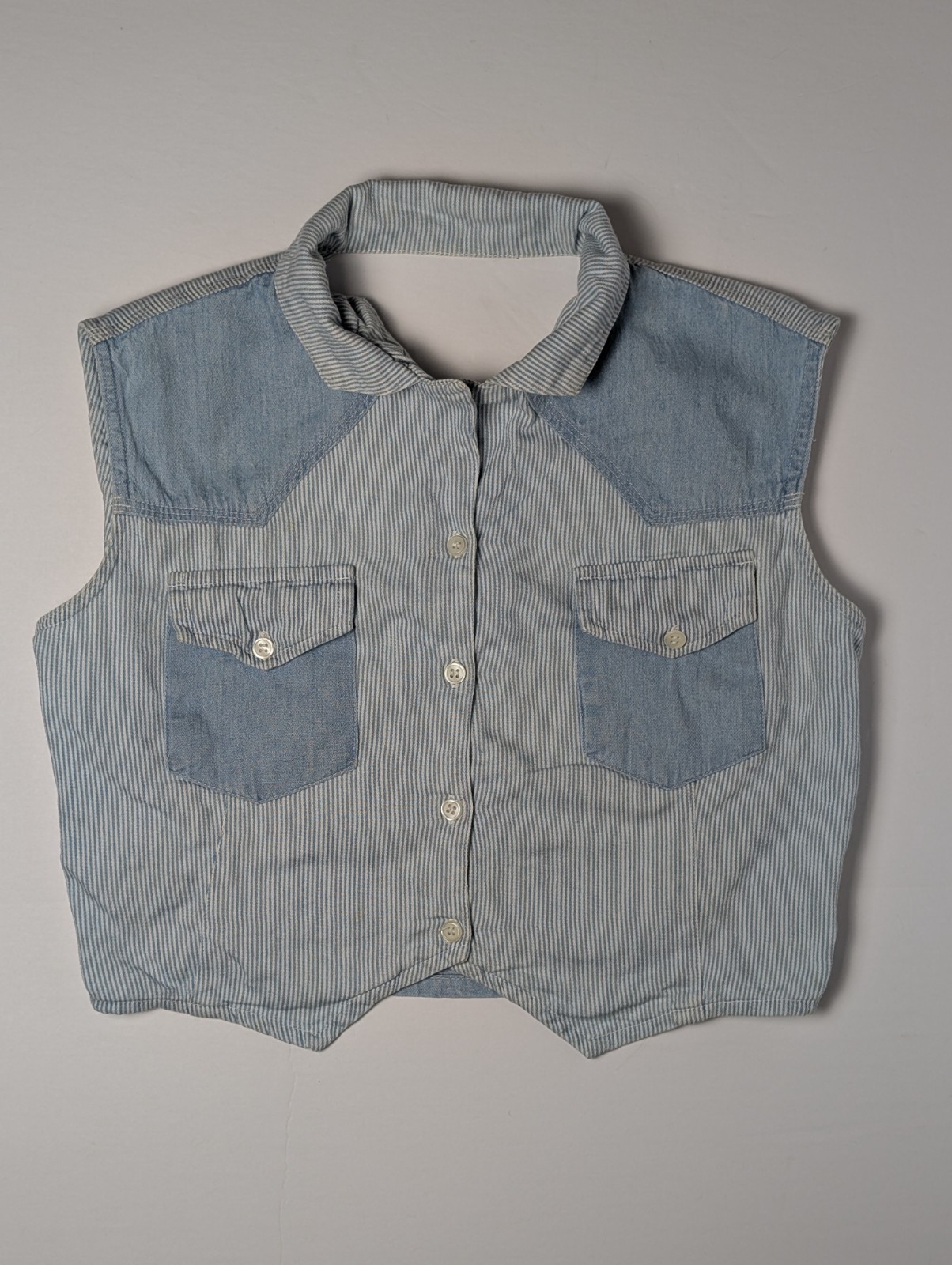 Vtg. 1980s-1990s Womens Bonjour Striped Denim Vest Size Large Western Boho Style