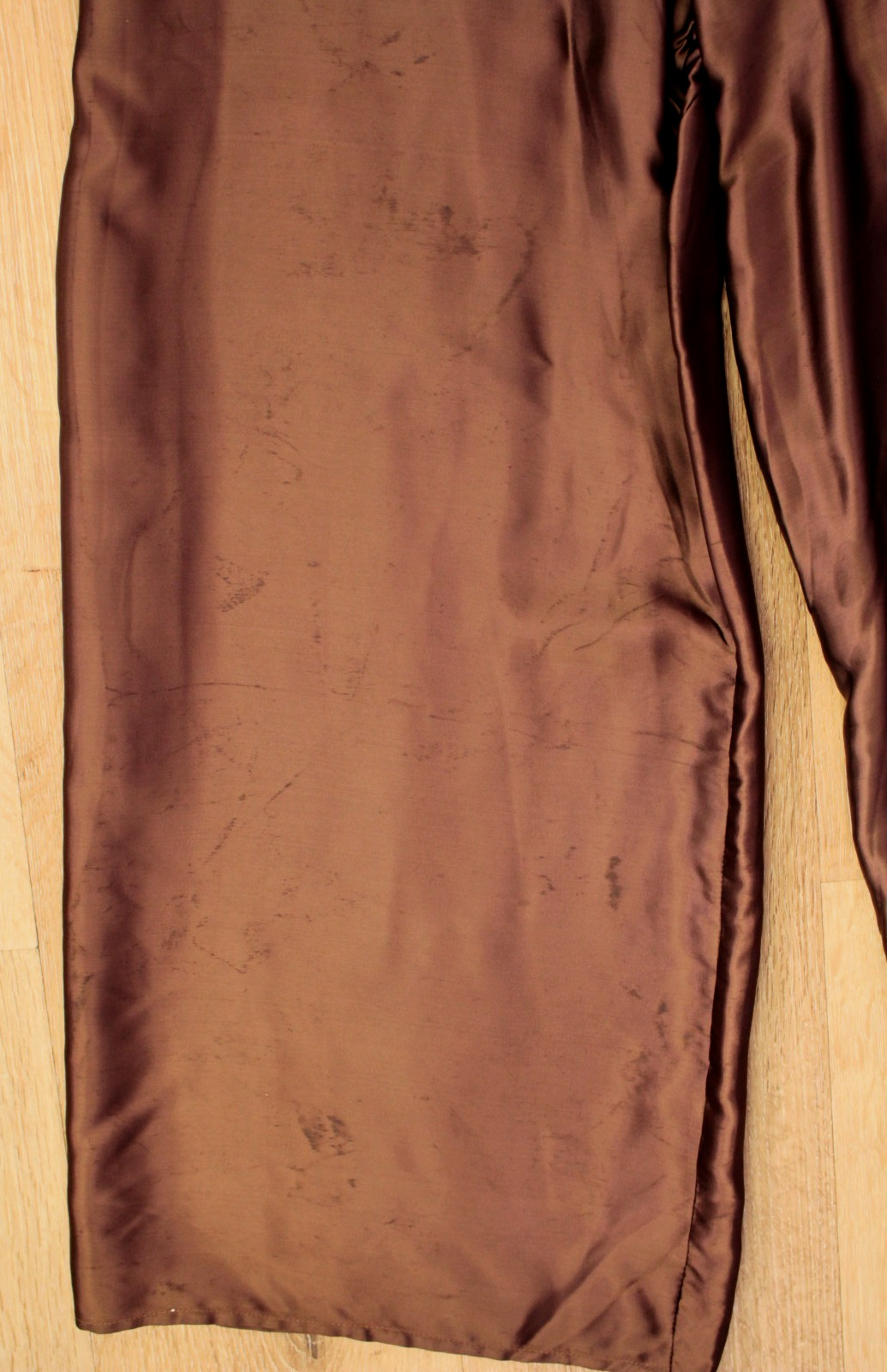 VTG Women&rsquo;s 40s Brown / Bronze Satin Side Button Wide Leg Pajama Pants S/M 1940s