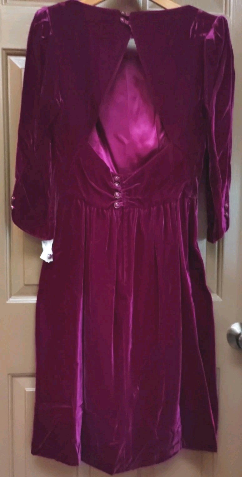 NEW Lanz Originals Sz 10 Burgundy Velvet Dress Long Sleeve Vintage Open Back Wow