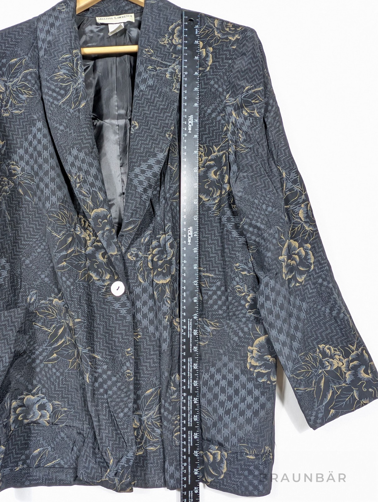 Vtg 80s Melissa Lawrence Blazer M Made USA Acetate Jacquard Floral Shoulder Pads