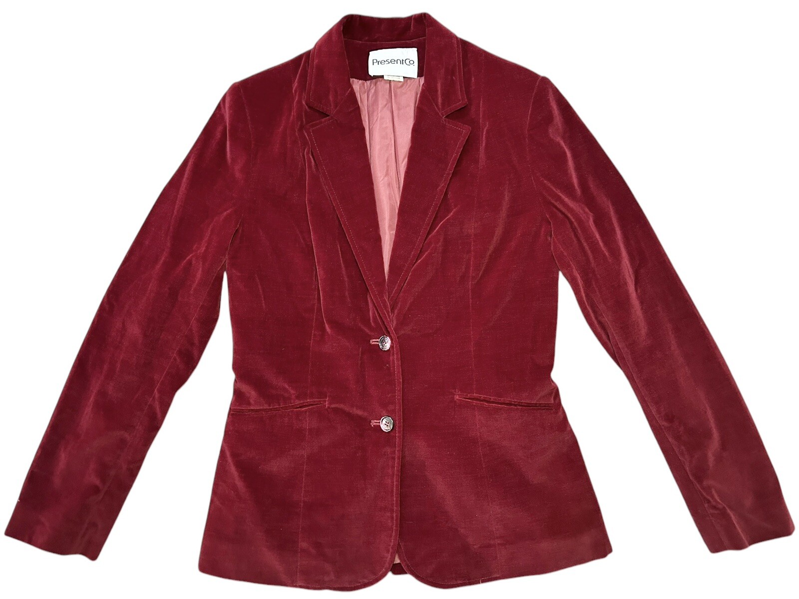 PRESENT Co Velour Blazer 2 Button Up Size SMALL 11/12 Red Wine Velvet Jacket*