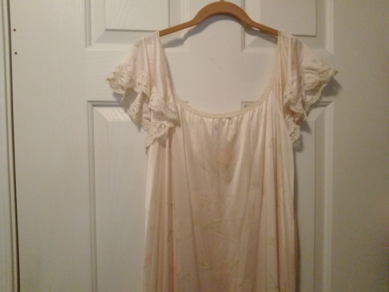 Vintage Pegnoir Nightgown & Robe Set MISS ELAINE SZ Med Soft Peach Floral