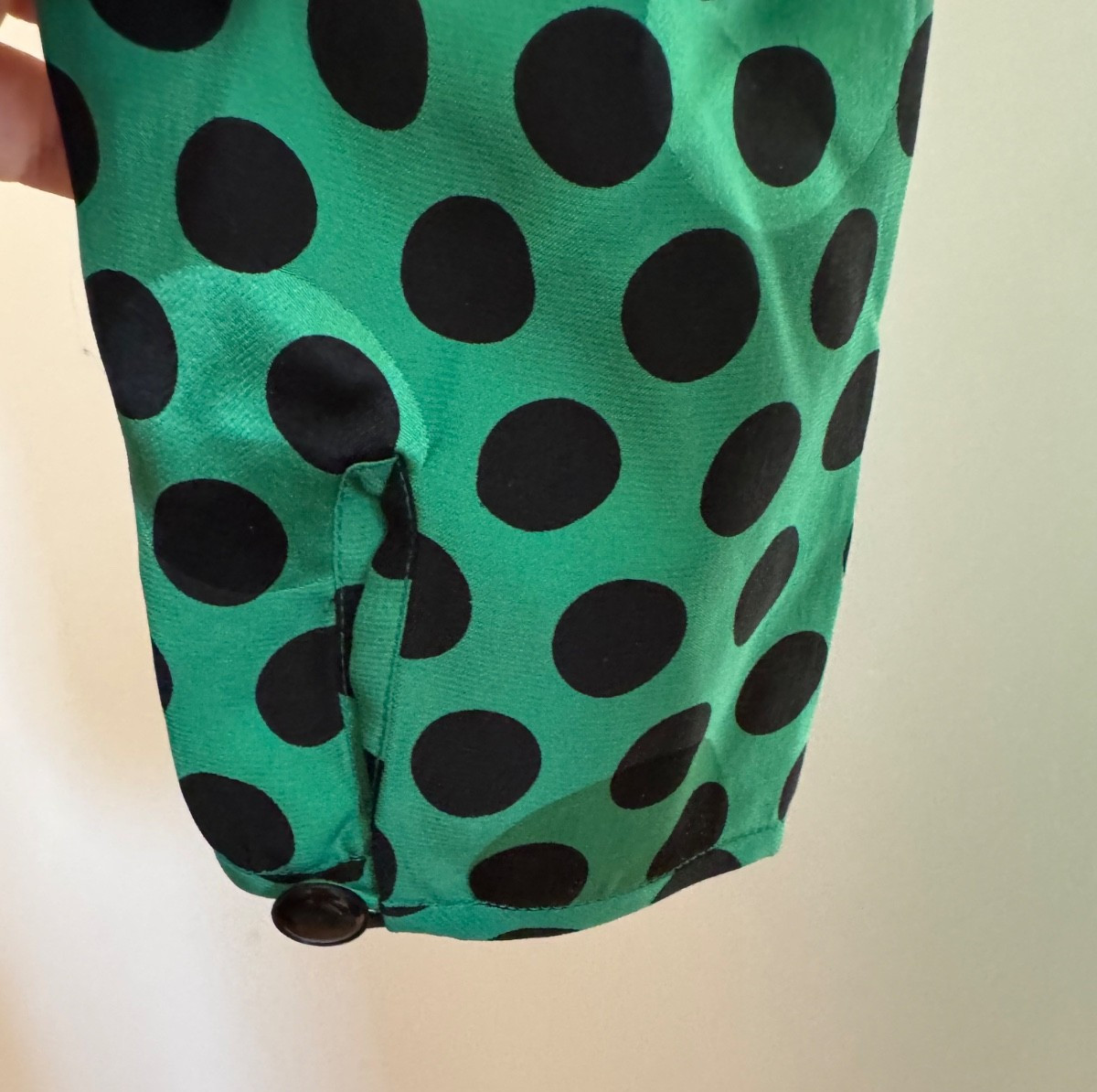 Vintage Emanuel Ungaro Ter silk green black polka dot dress size 6