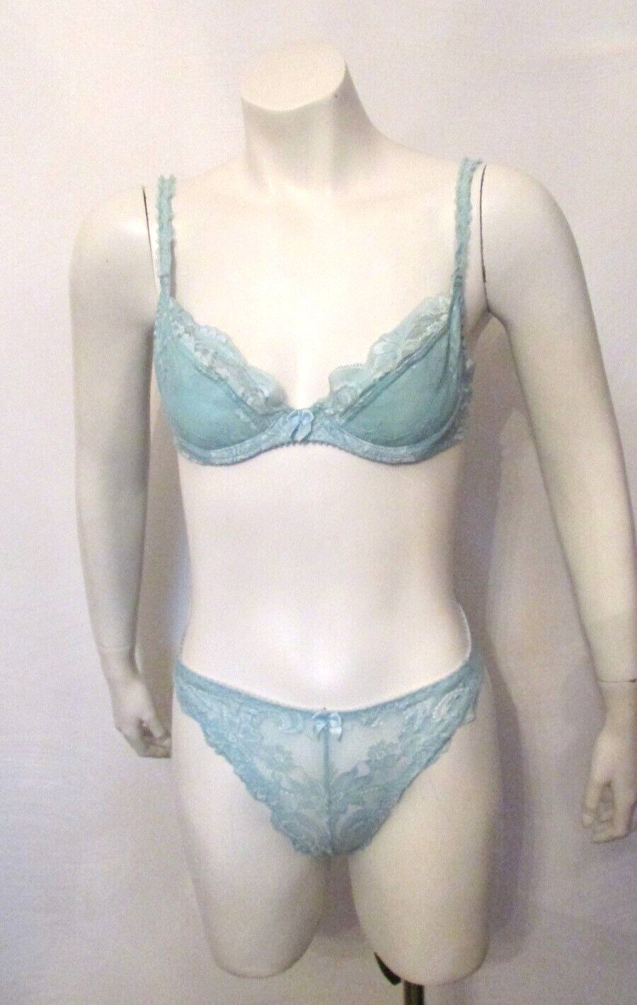 2pc Kellwood Shimmer Nylon Chantilly Lace Demi Bra 32B Bikini Pantie S USA made