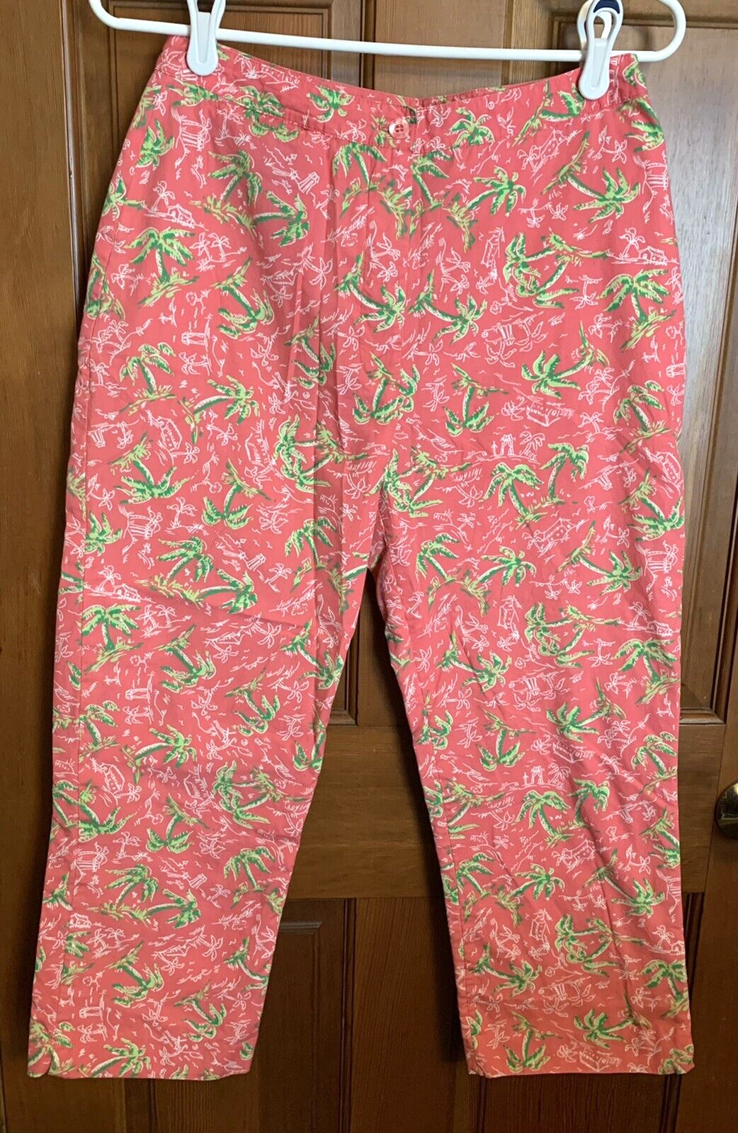 Lilly Pulitzer White Label Women&rsquo;s 6 Pink Green Capri Pants Palm Trees Signature