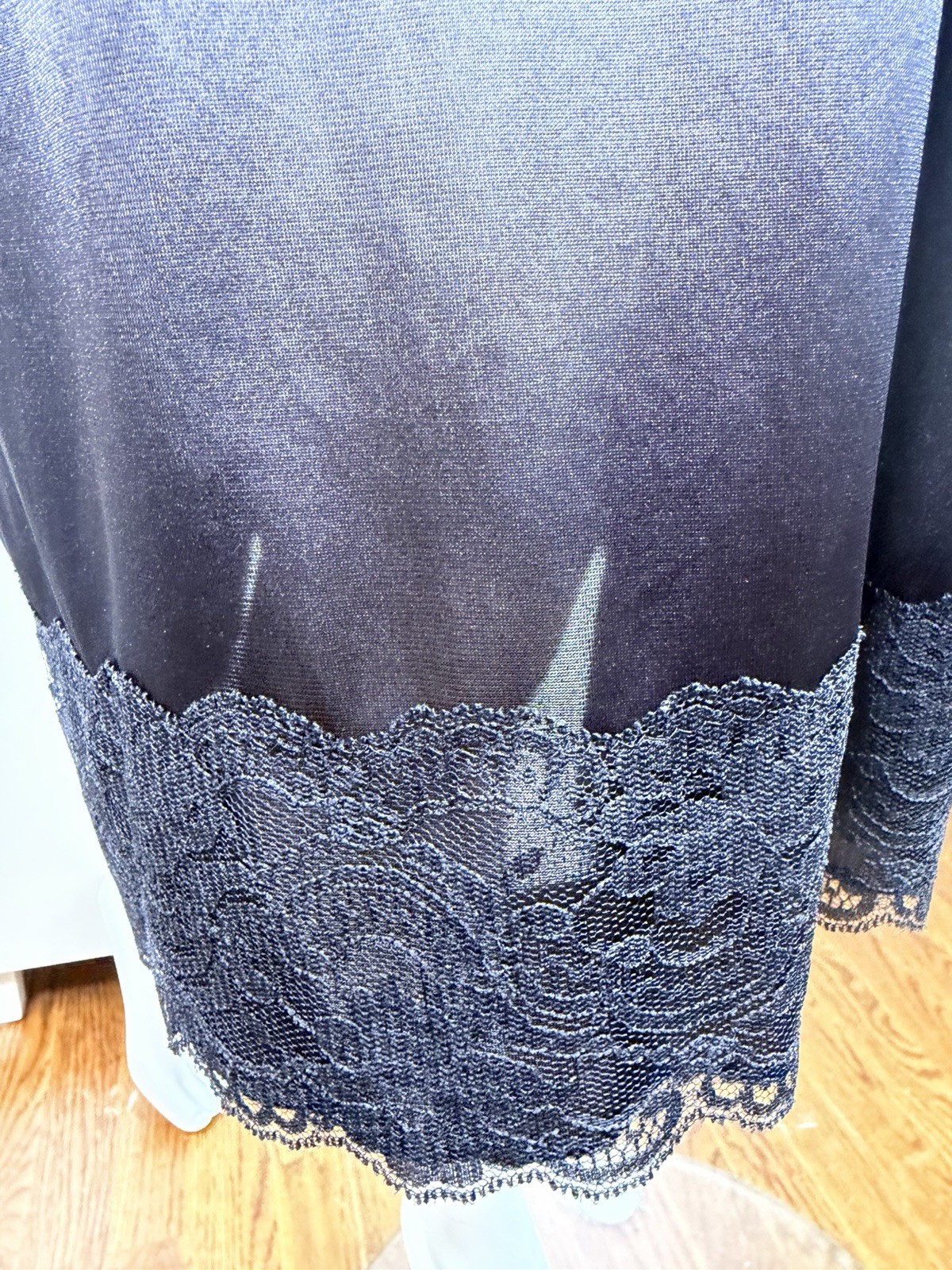 Vintage Dixie Belle Slip Lingerie Womens 44 Black Lace Trim Chemise Made USA