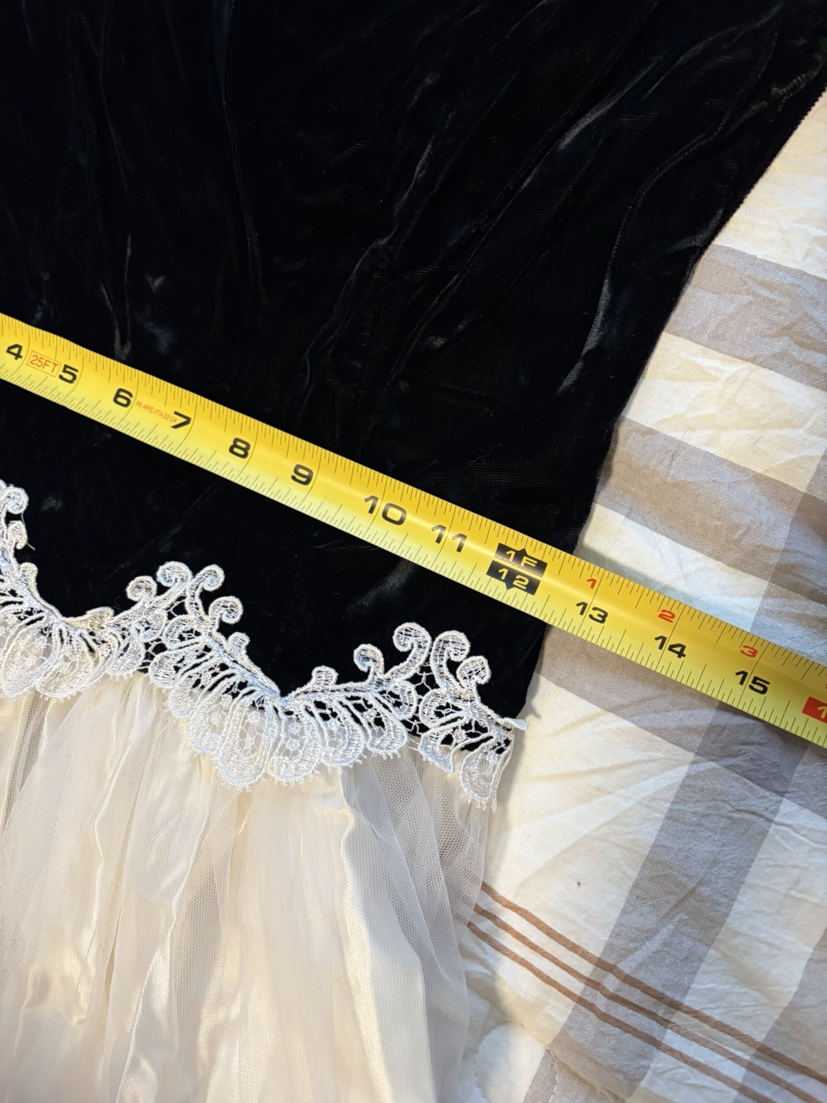 Vtg 70&rsquo;s ALFRED ANGELO Black Velvet White Tulle Party Dress~ 7/8~Union Label USA