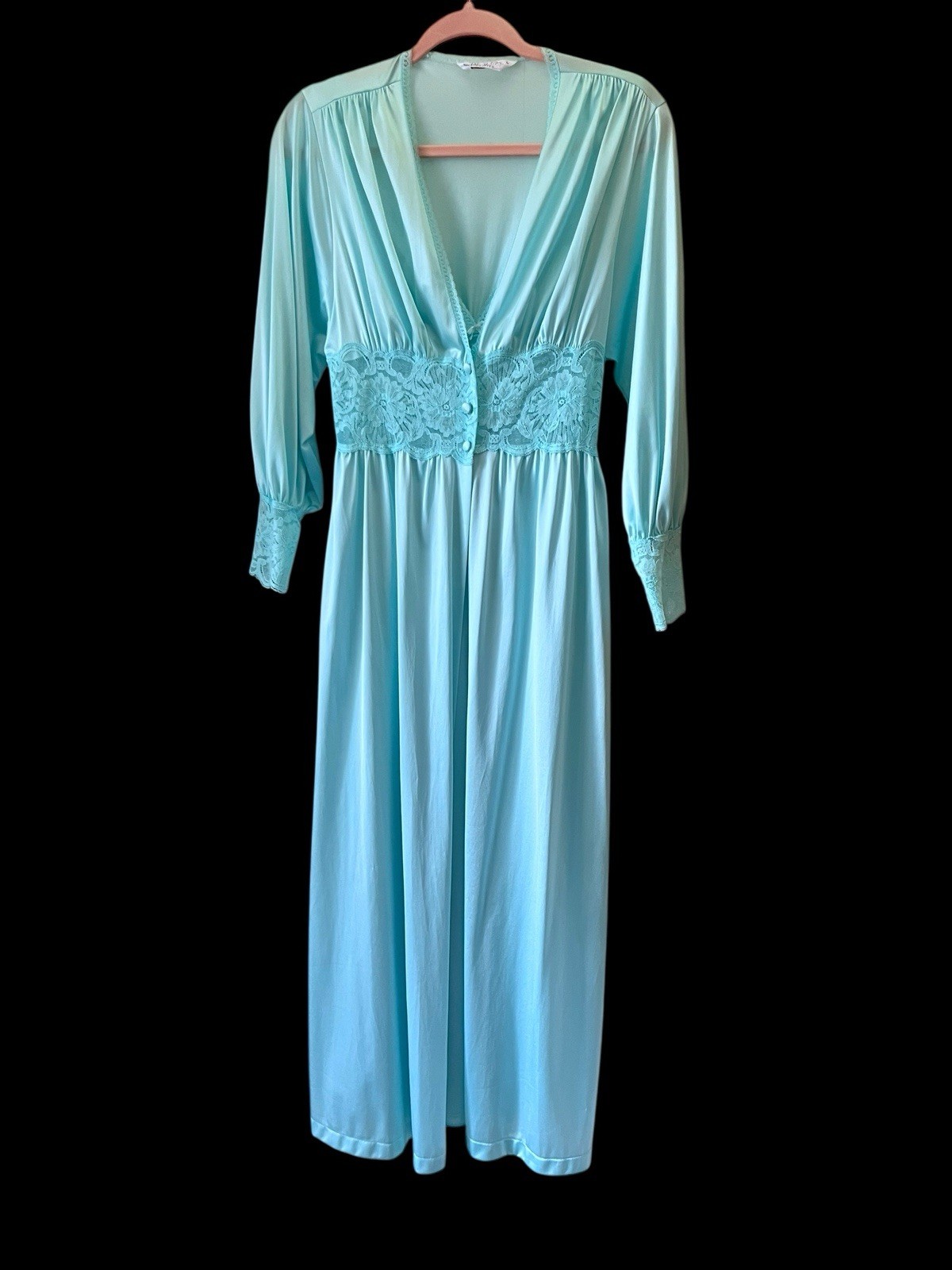 Vtg Womens Vanity Fair Peignoir Full Lengt Nightgown set Turquoise PM PL Nylon M