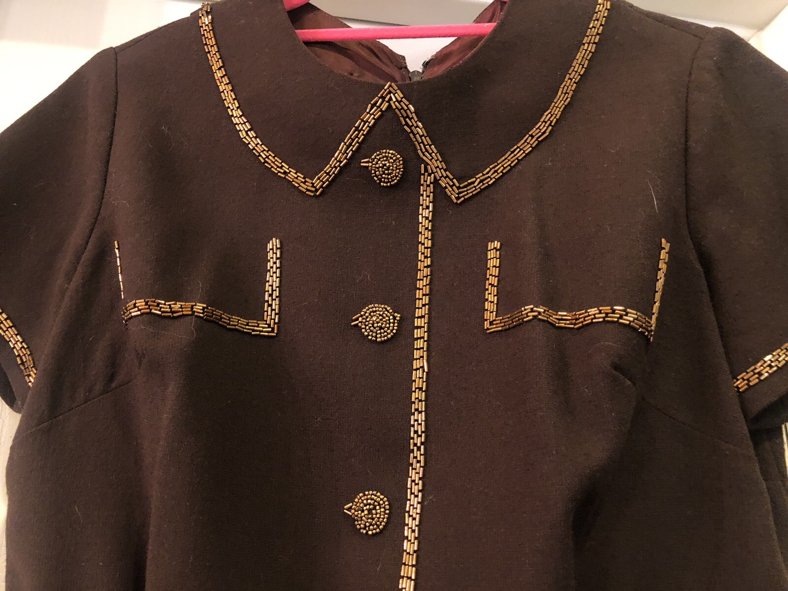 Charming 1940’s Vtg Brown & Copper Beaded Dress w/ Tassels