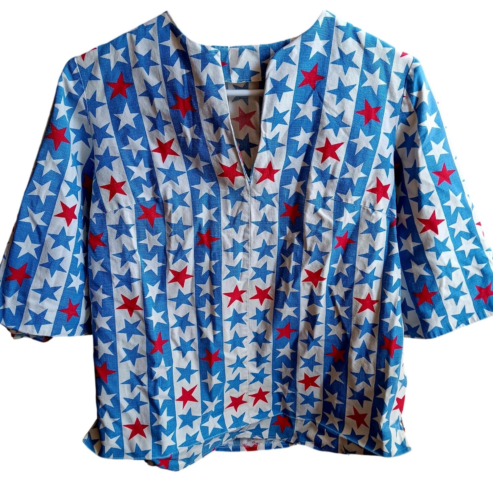 True Vintage Hippy Peasant Top Medum 1970&rsquo;s USA Flag Stars Stripes Blouse
