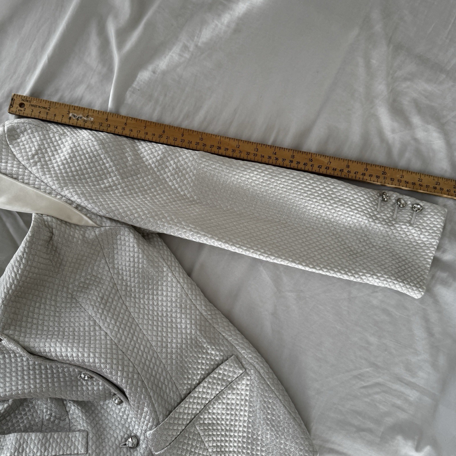 Vintage ESCADA COUTURE Silk Cotton White Silver Suit Jacket Blazer sz 34 Luster