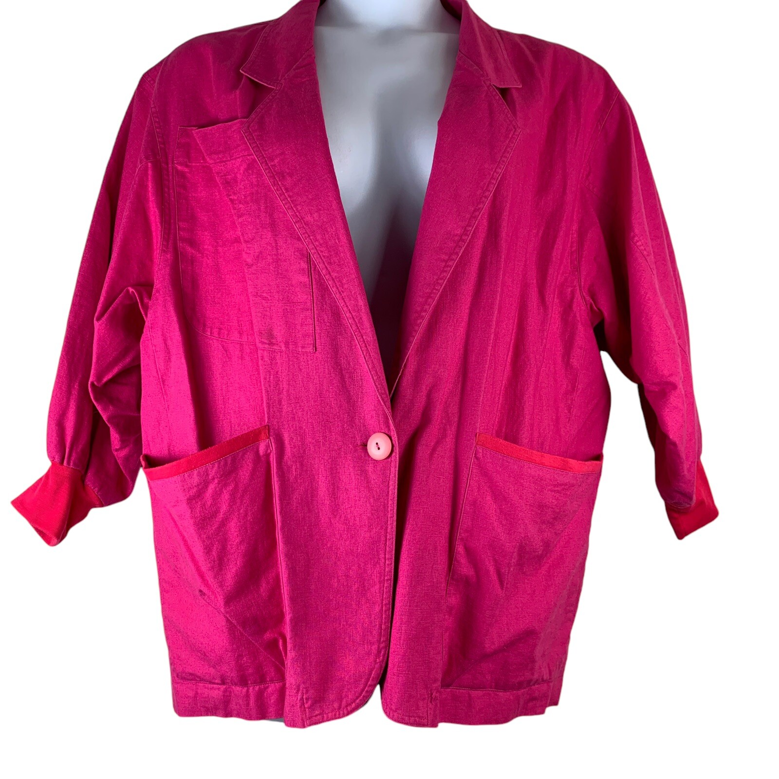 Vintage Blazer Jacket Petites For Maggy Size MP Linen Blend Pink