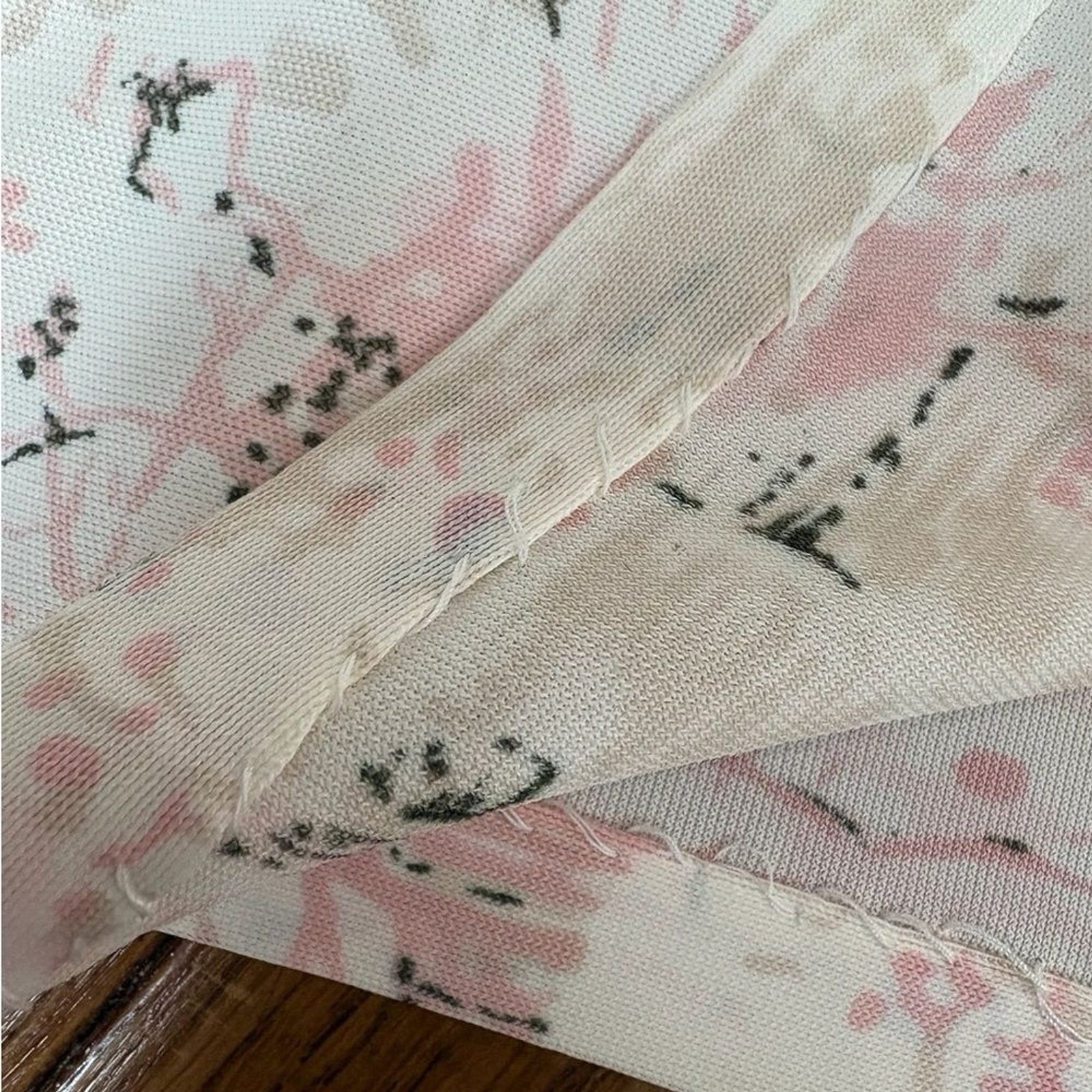 Queen Casuals Ivory Pink Abstract Print 70s Dagger Collar Button-Up Blouse
