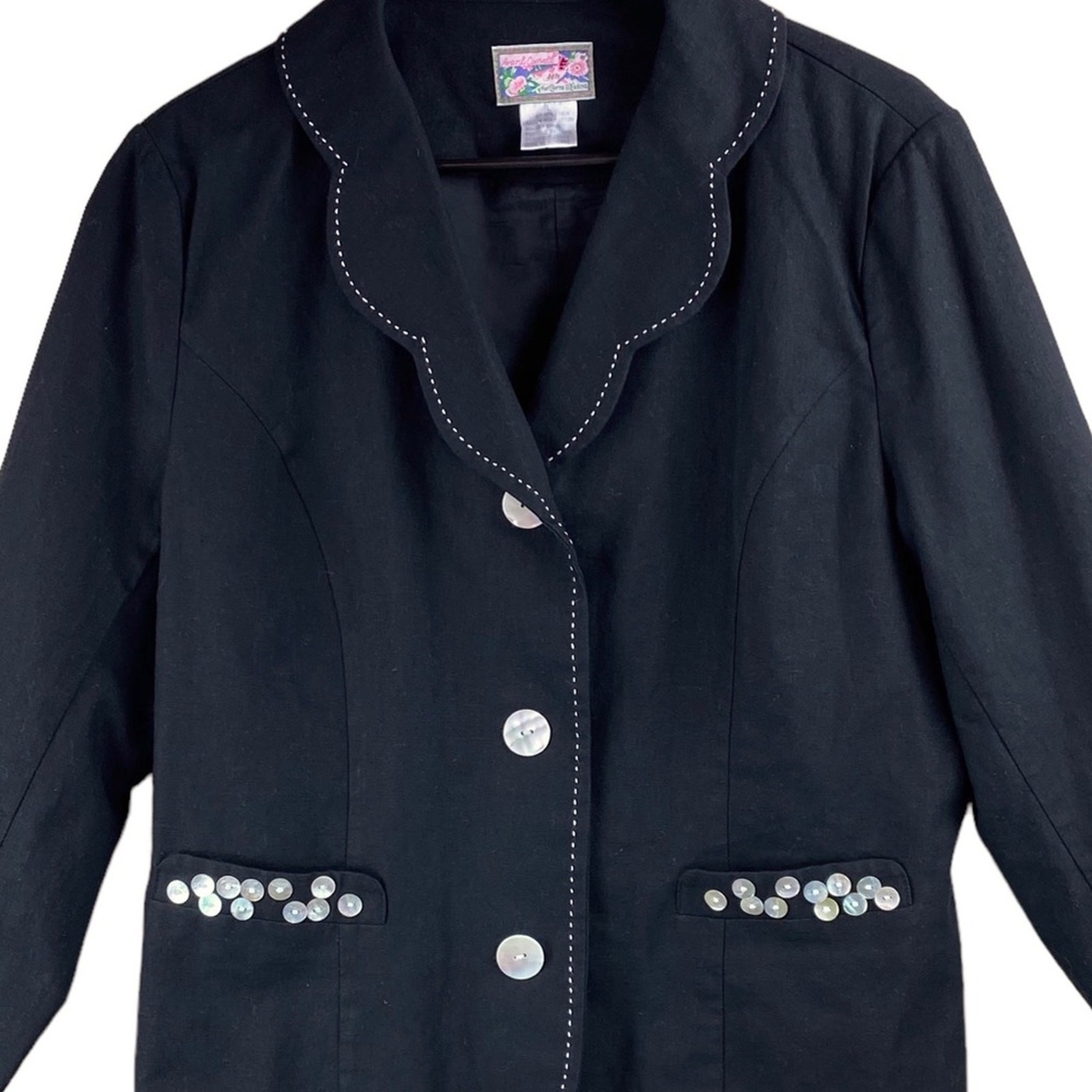 Vintage April Cornell Scallop Collar Blazer Womens Size L