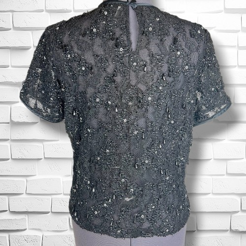 Vintage 90s Emanuel Ungaro Beaded Lace Blouse Size Small