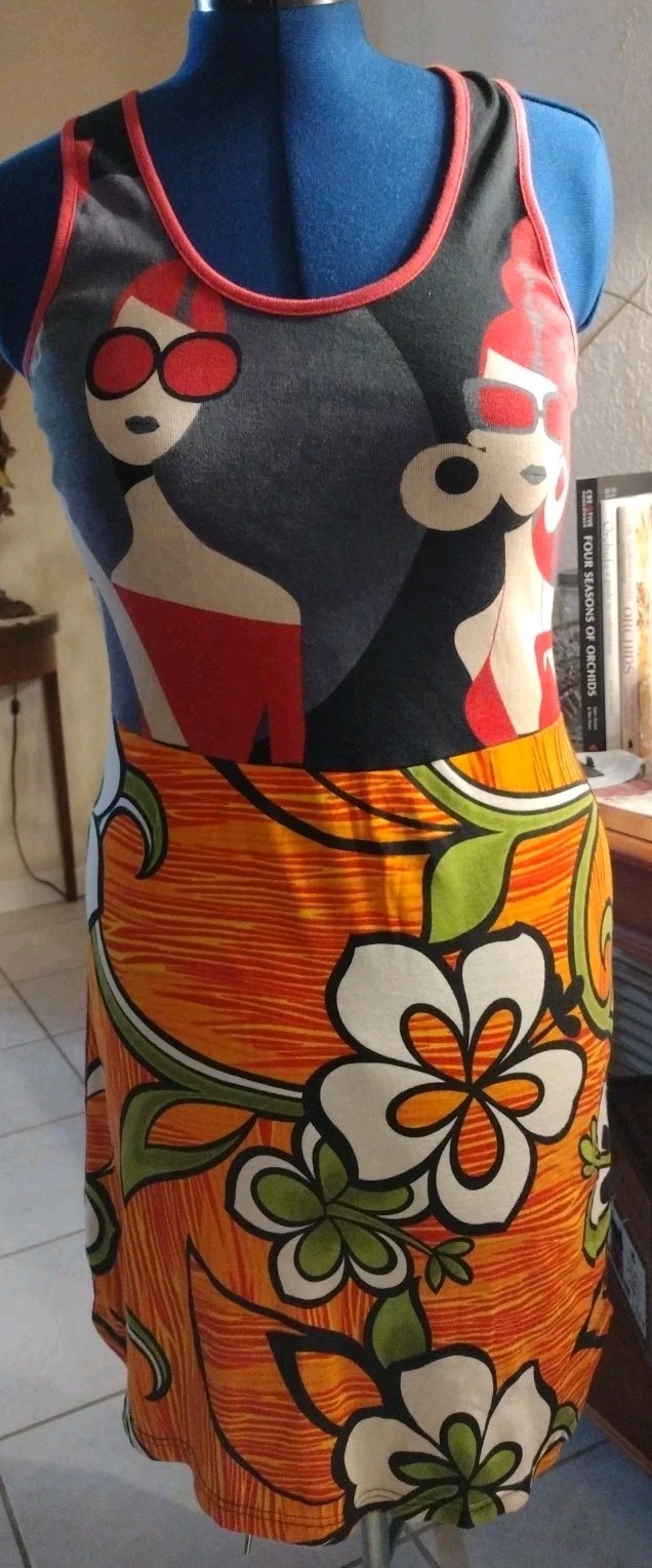 Y2K Vintage Rare Custo Barcelona Sleveless Graphic Print Mini Dress M Pop Art