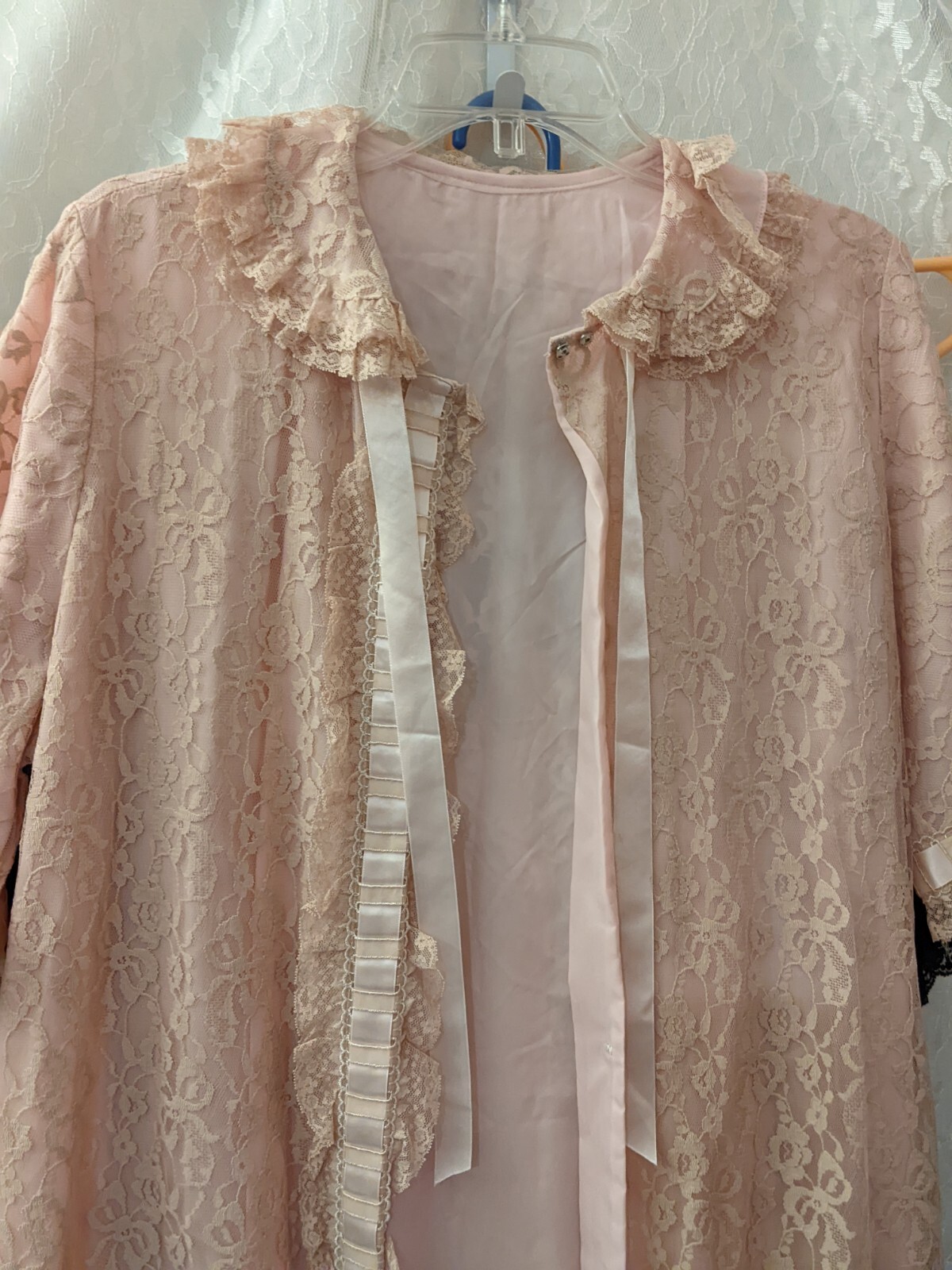 Vintage Odette Barsa Lined Pink Lace Overlay Lingerie Long Dressing Gown Robe L