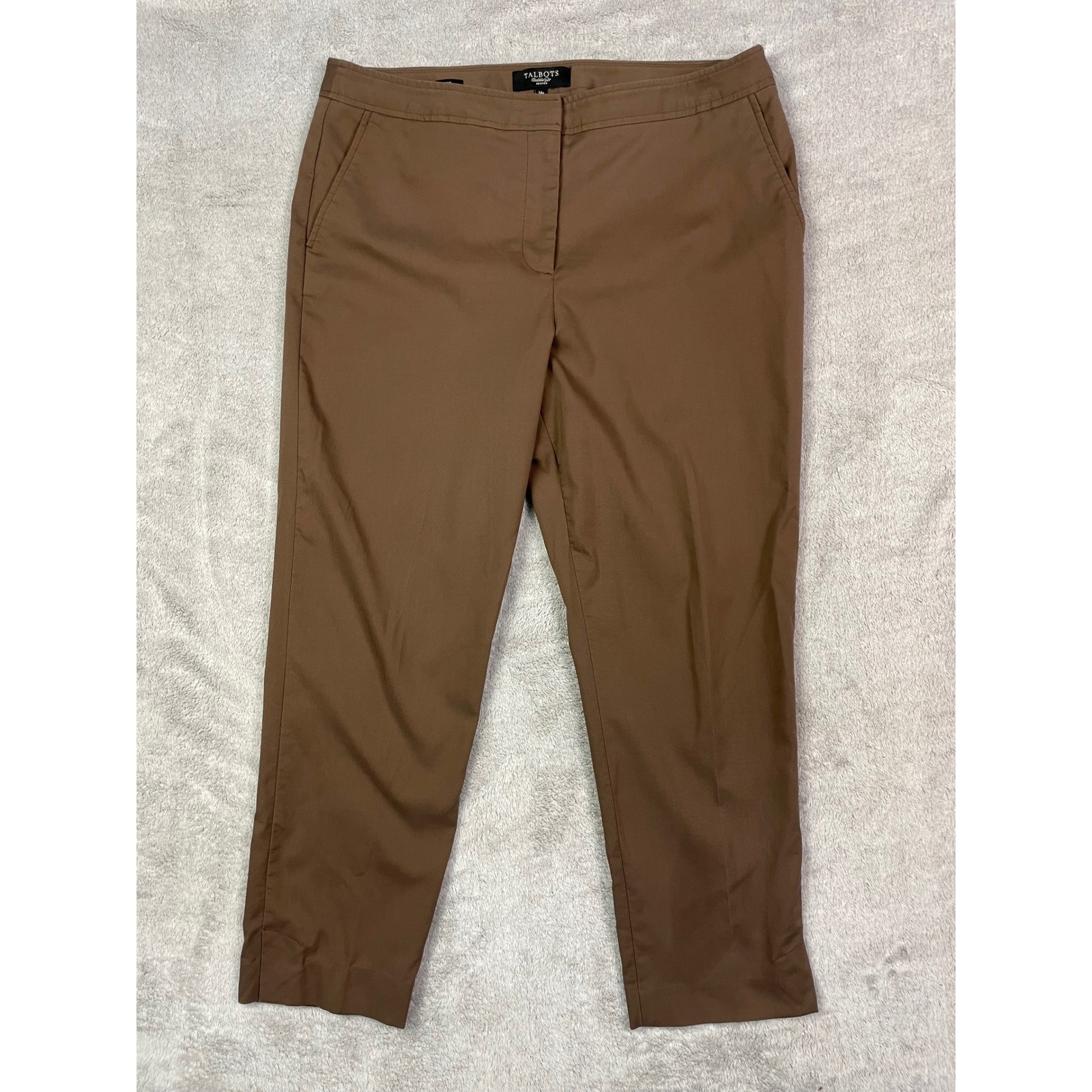 TALBOTS Heritage Ankle Pants 14P Petites Brown Cotton Blend Stretch Work Flaw