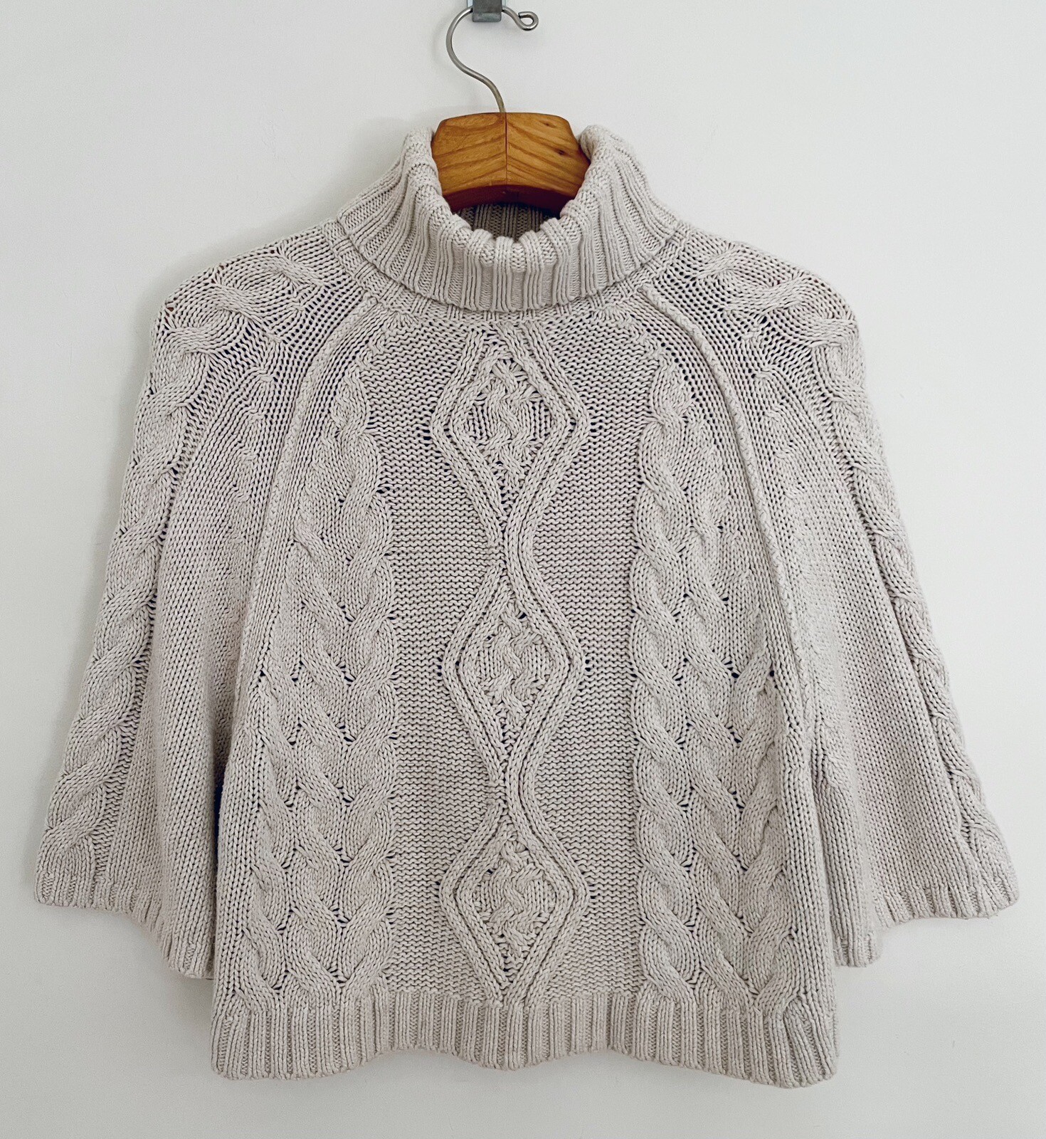 Vintage MODA INTERNATIONAL Cotton Sweater M Beige Turtleneck Dolman