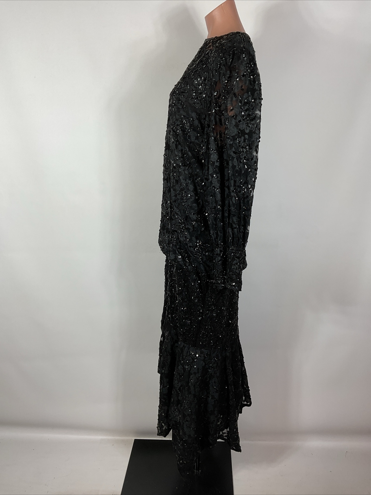 Creative Creations Vintage 80s Sequin Beaded Puff Sleeve Illusion Neck Blouson L