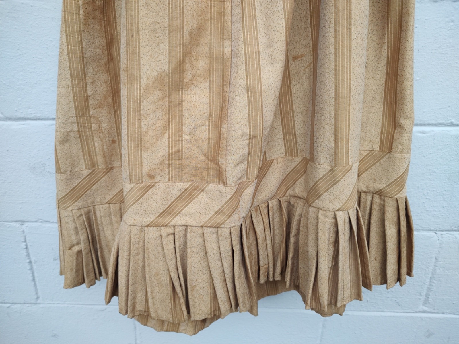 Antique Prairie Dress Camel Tan Striped Walking Skirt & Top metal stays SZ S