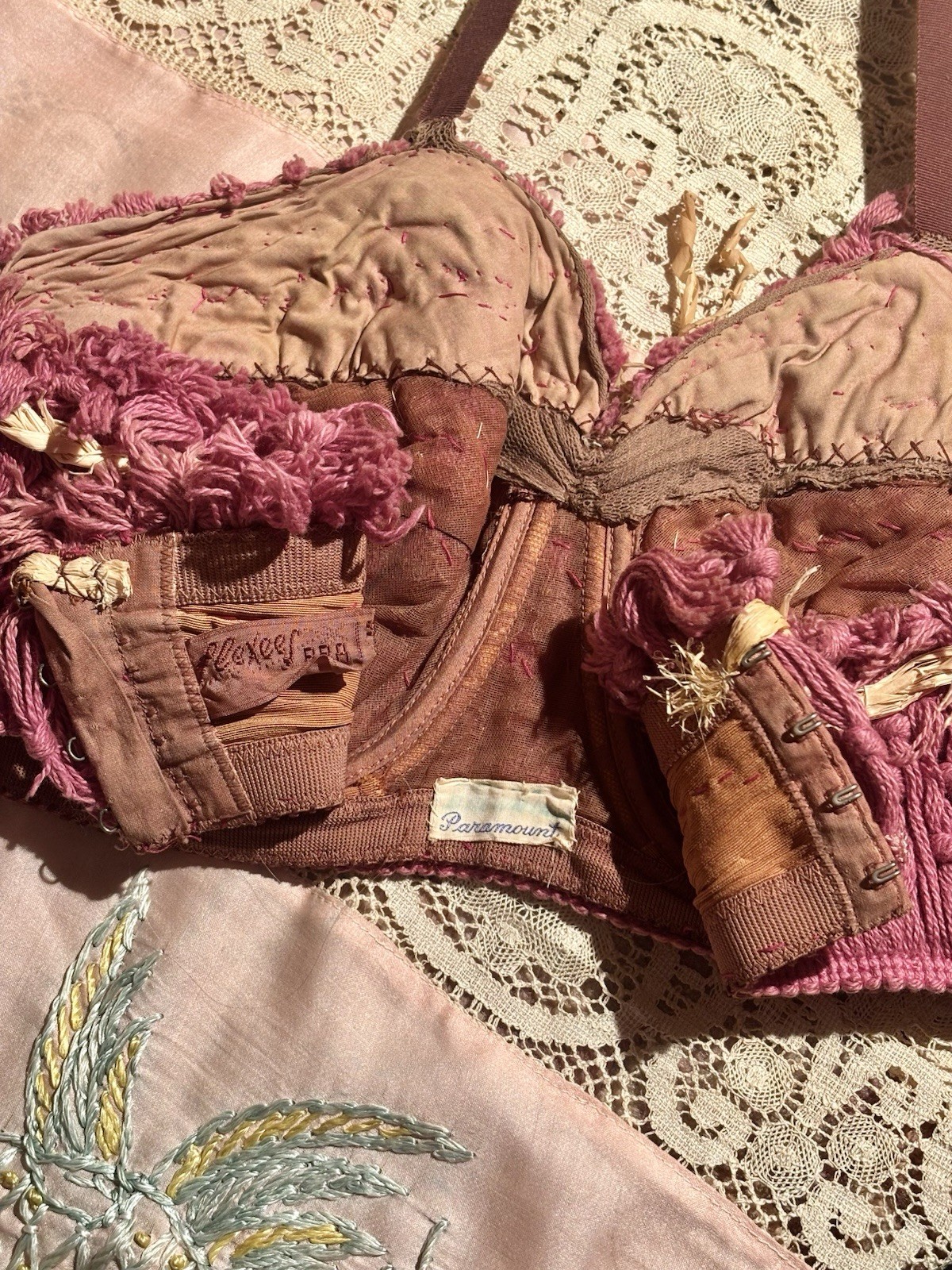 1950s Paramount Showgirl Raffia Bra Top, Size M