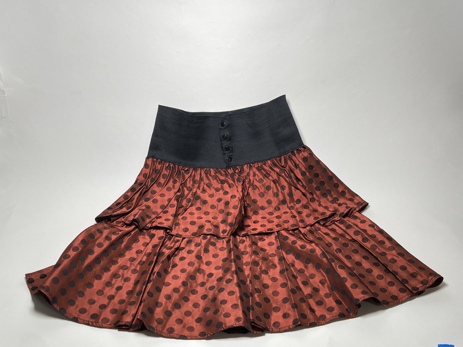 Vintage 80’s Betty & Sheila POLKA DOT METALLIC BRONZE tiered cute RUFFLE SKIRT