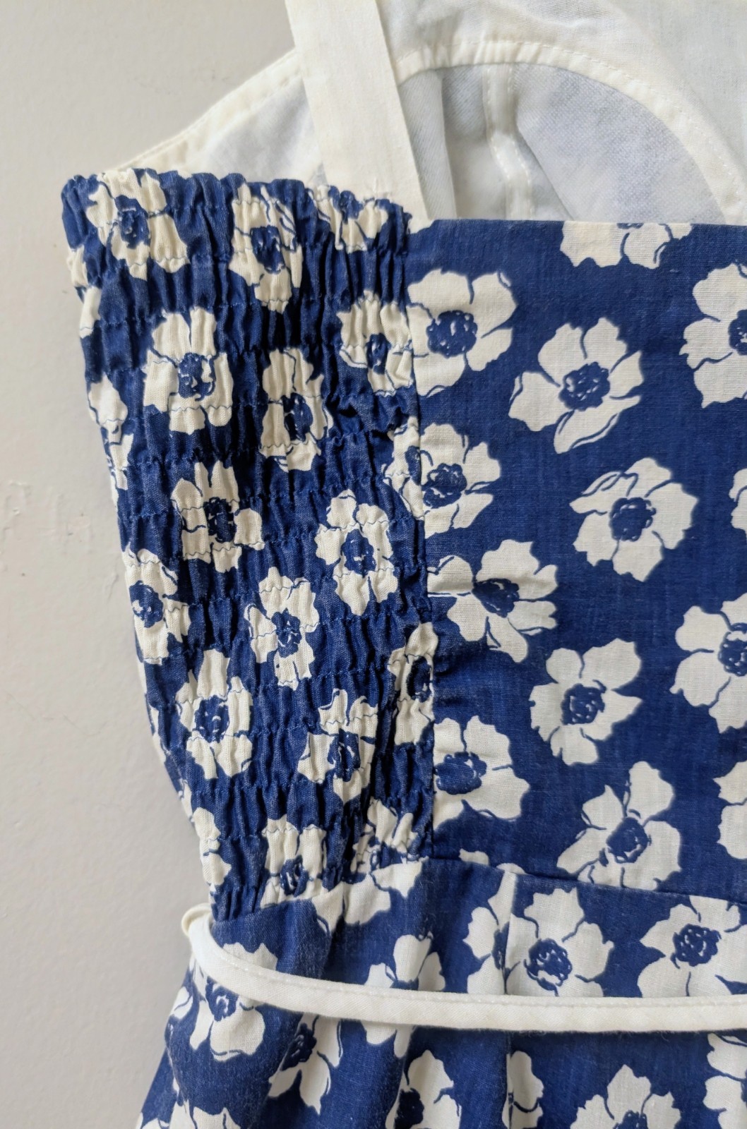 Vintage Sea Waves Floral Blue White Playsuit Romper Smocked Soft Bra S/M