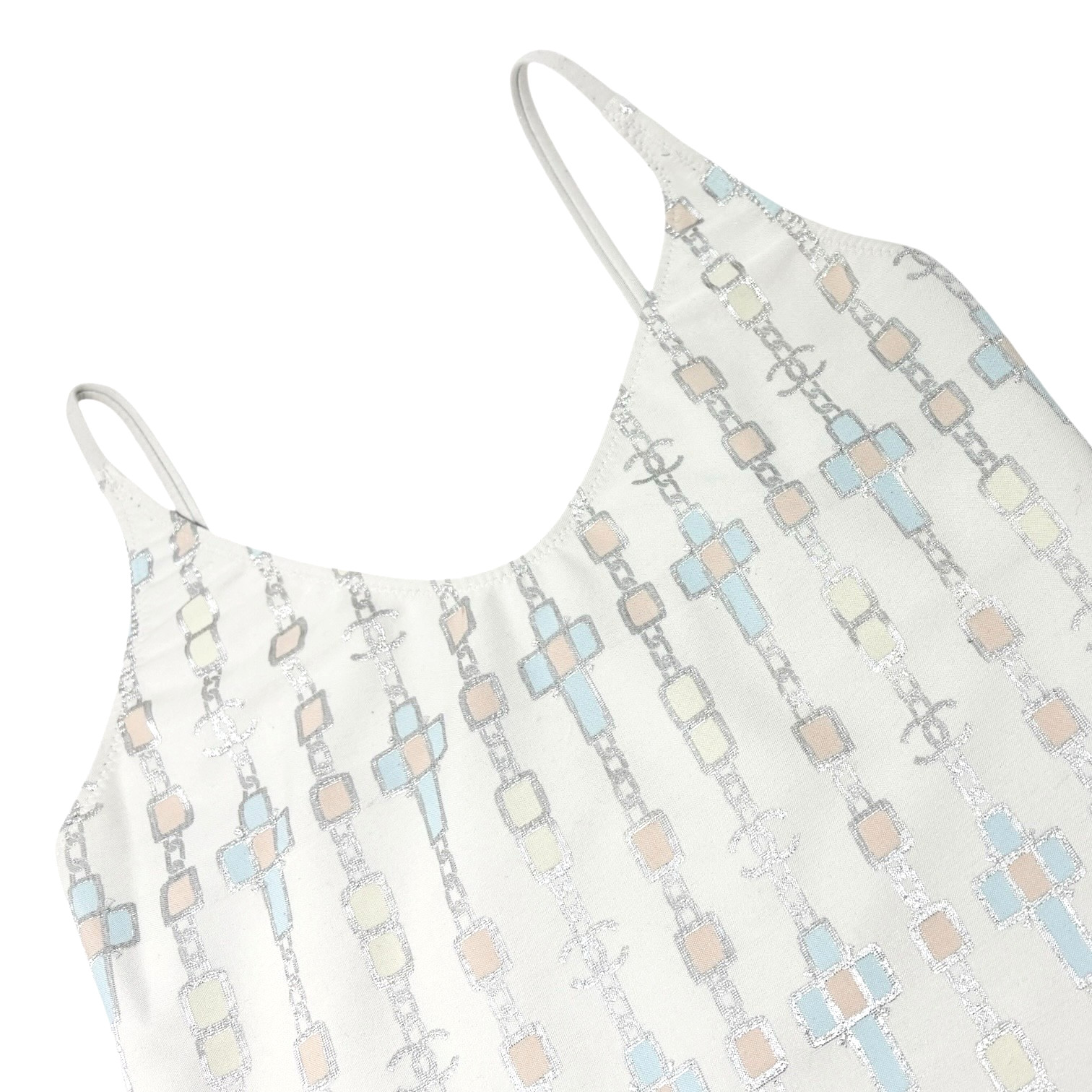 CHANEL Vintage 07C CC Mark Logo Glitter Camisole Top #36 Gray Silver Polyester