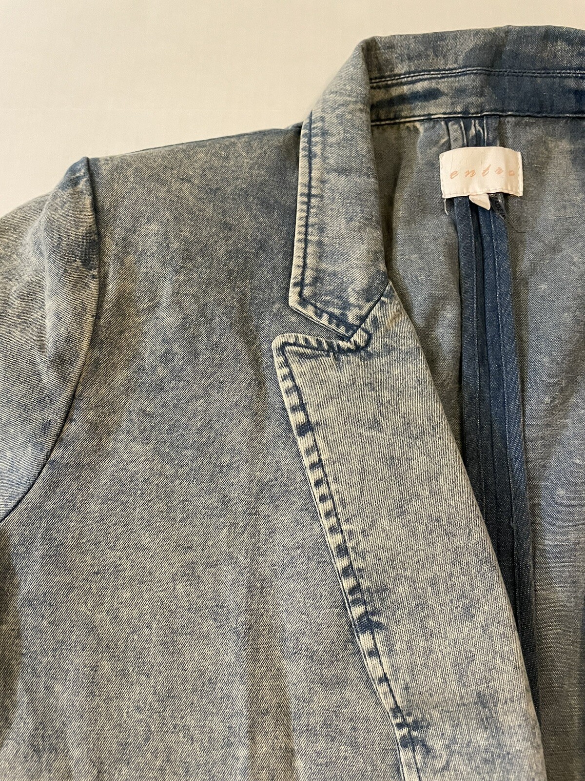 Entro Stretch Denim Stonewashed Blazer Size S Fitted Retro. 80s Fashion.