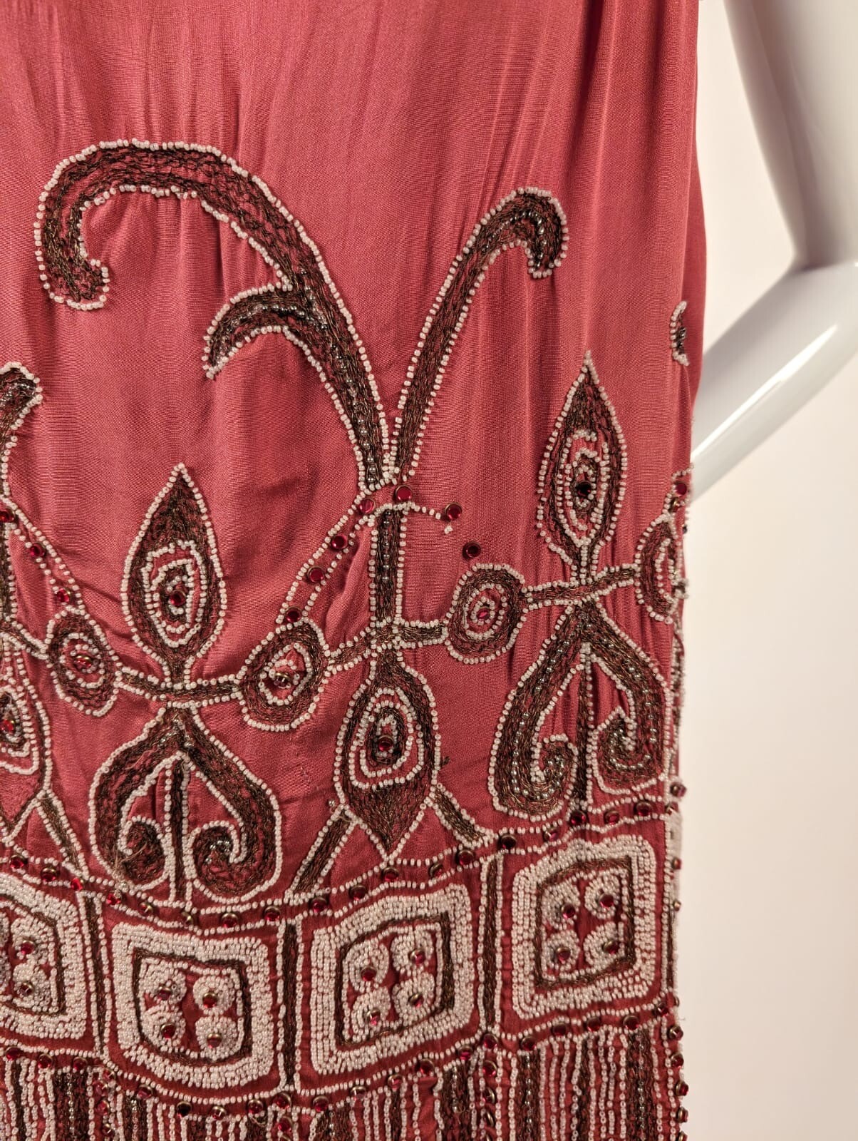 FLAPPER ROARING 1920’S PINK SILK DRESS W RICH BEAD DETAIL