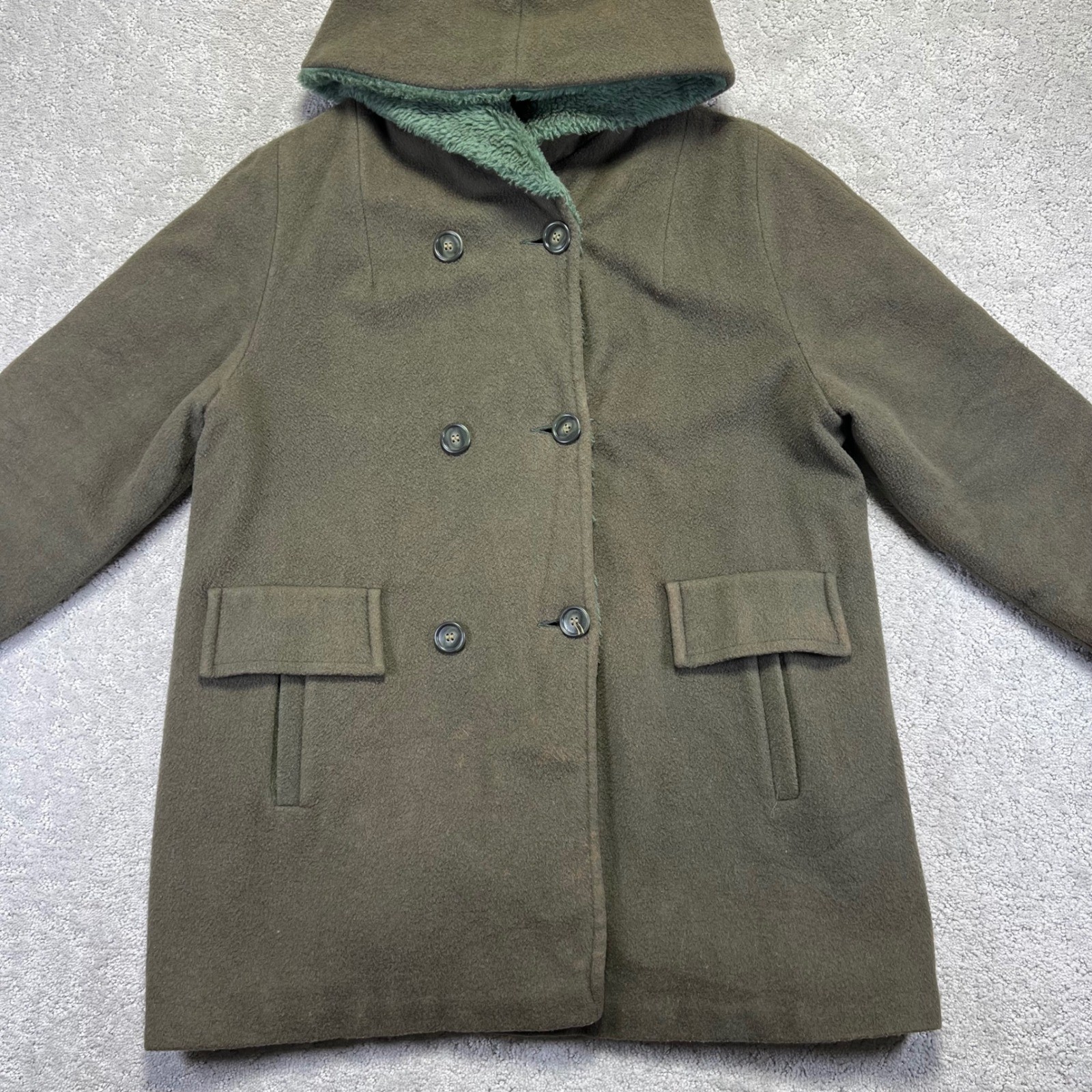 VINTAGE Schuster Camapile Jacket Womens 18 Fine Wool Camel Hair Hooded Coat 50s
