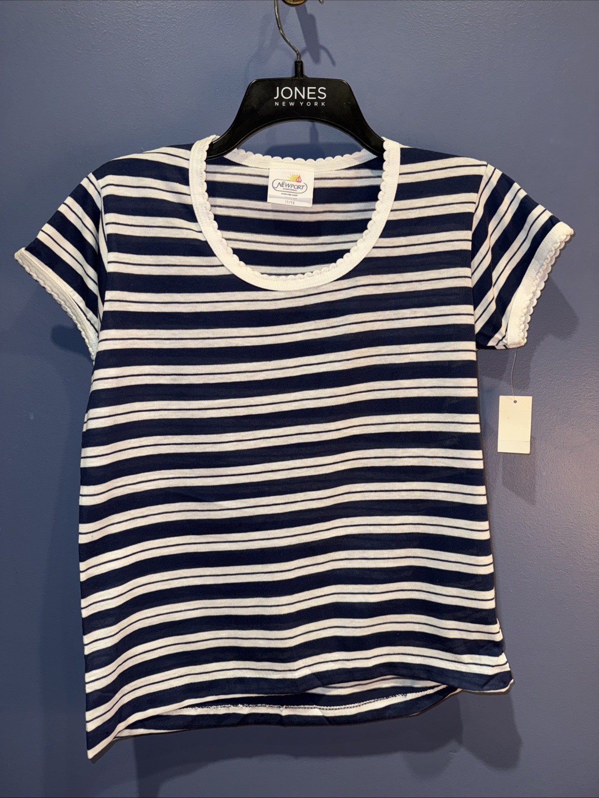 14/16 Tshirt, Vintage Navy Striped, 1960’s Cottage Core Single Stitch Hem NWT