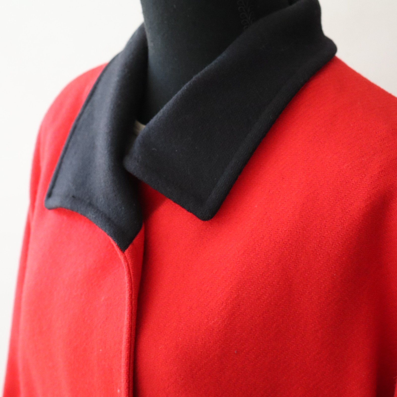 Vtg 1950s Virgin Wool Pendleton Mid Length Coat Red w Black Collar Sz Lg? USA!