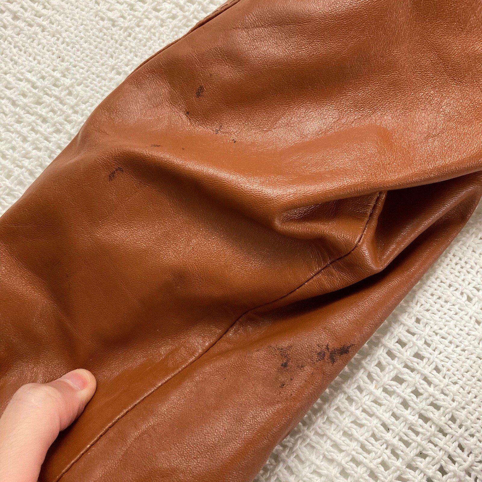 Camel Leather Coat Cognac Brown Jacket Size 42 Made in Argentine Argentina