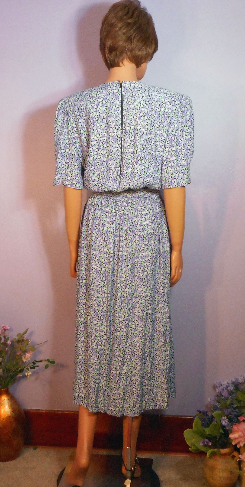Vtg Early ‘90s Karin Stevens (KSL) Cottagecore/Secretary Rayon Dress, Mod 11/12