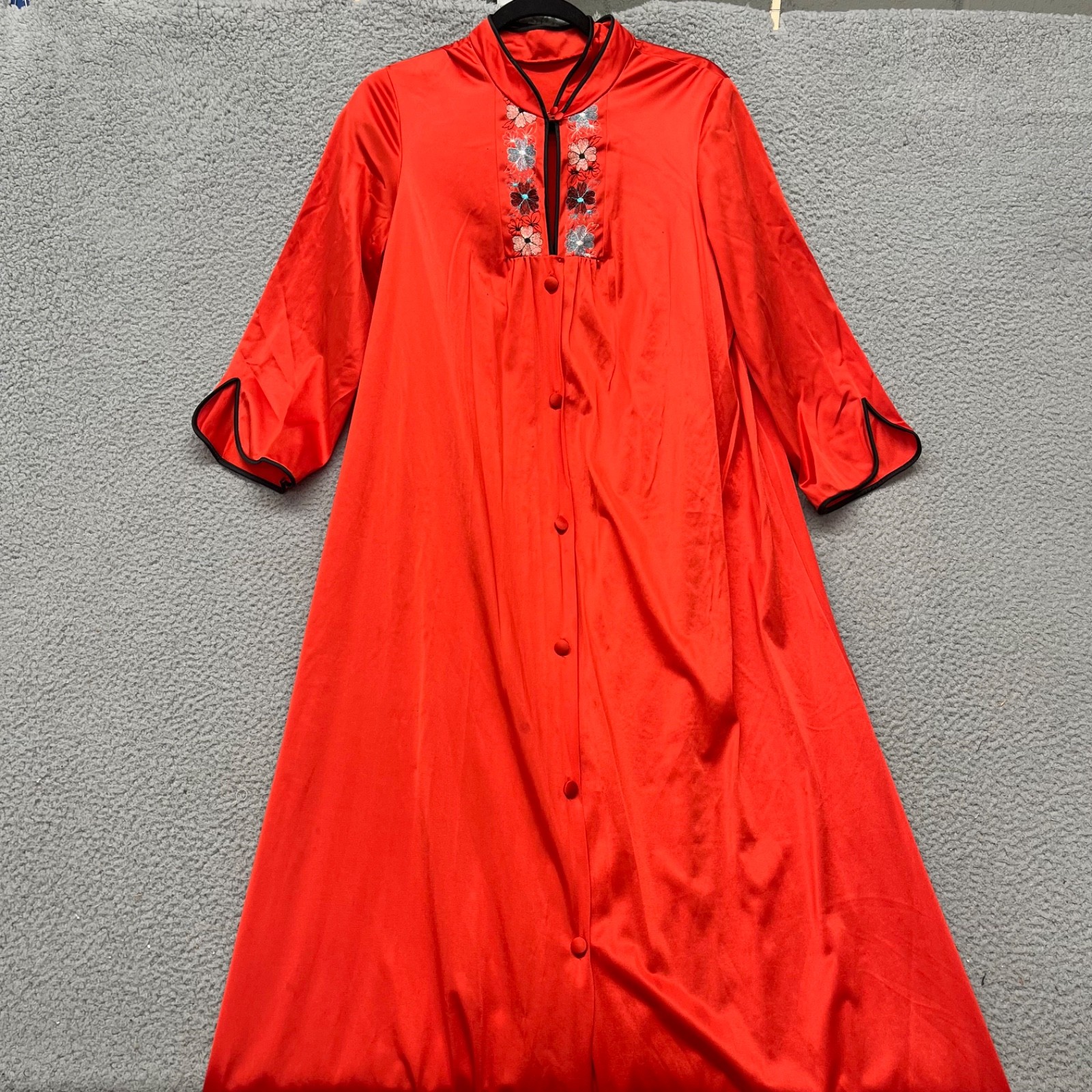 Vtg JCPenny Nightgown Robe Womens M Floral Oriental Satin House Coat Slip Dress