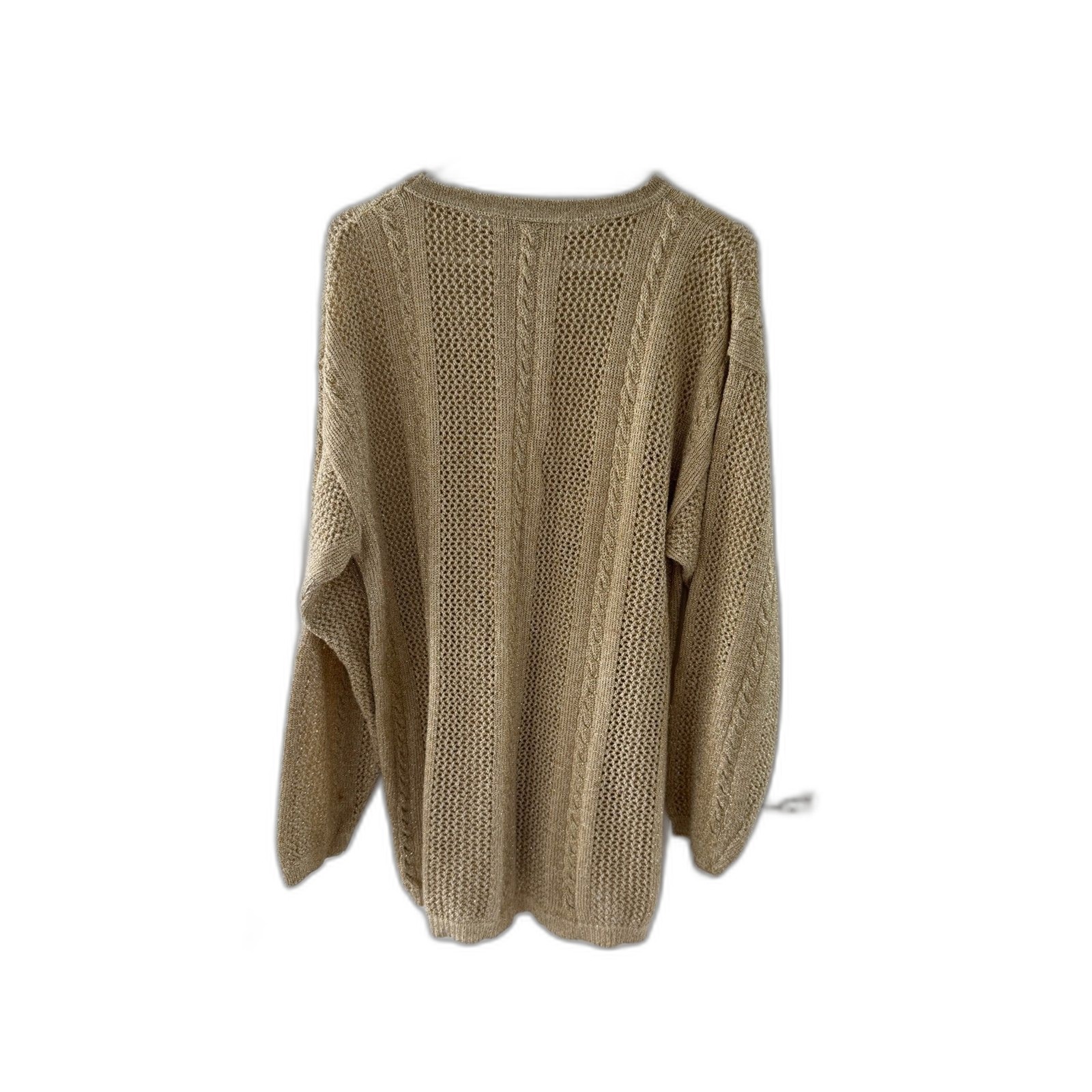 David David Gold Beige Cable Knit Sweater Size Large