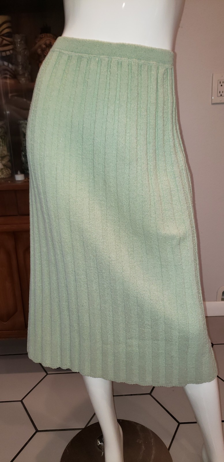 Vintage 1950s Lofties Sea Foam Green 3 Piece Knit Skirt Set Med Lg G2U
