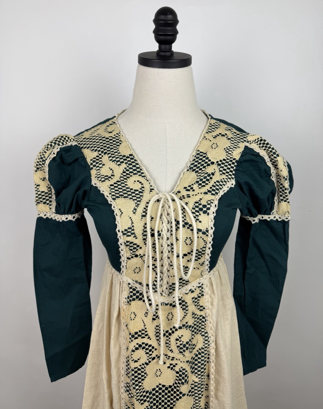 Vintage Gunne Sax Black Label Dress Forest Green Corset Medieval Renaissance 70s