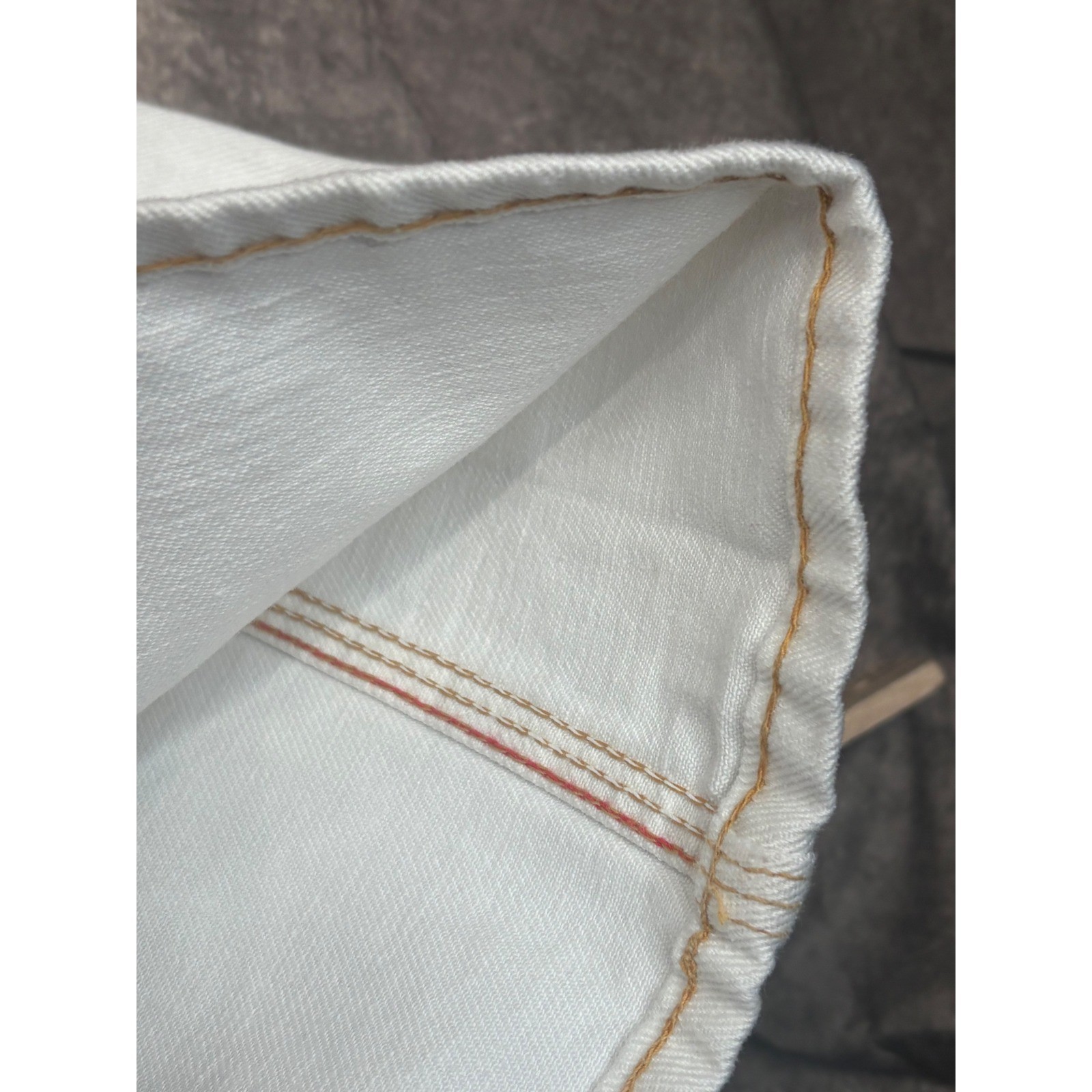 Red Snap White Denim Flared Jeans Contrast Stitch Workwear Size 26×29 Y2K 90s