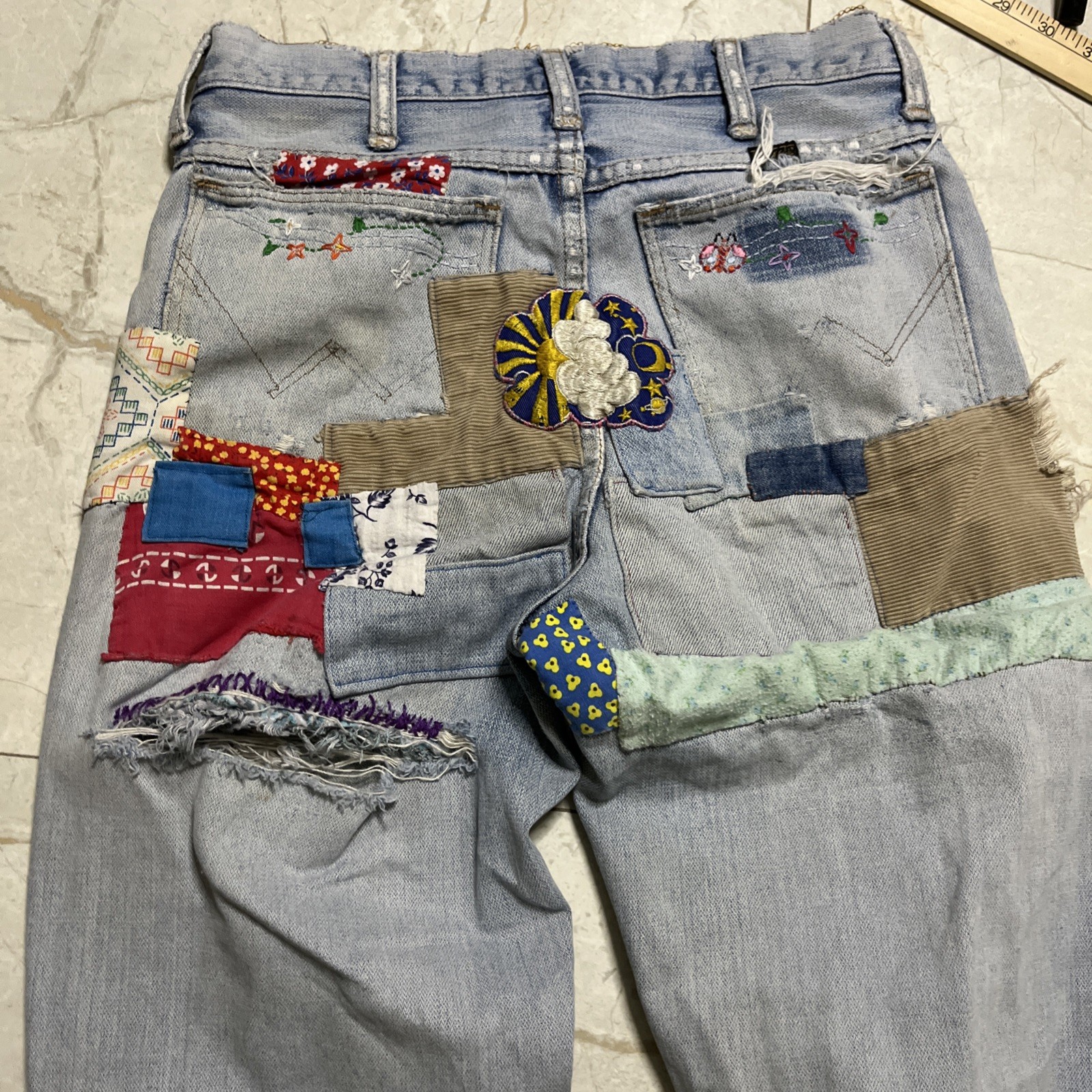 Vtg 60s 70s Wrangler Jeans Patchwork Hippie bell bottom 28/31.5