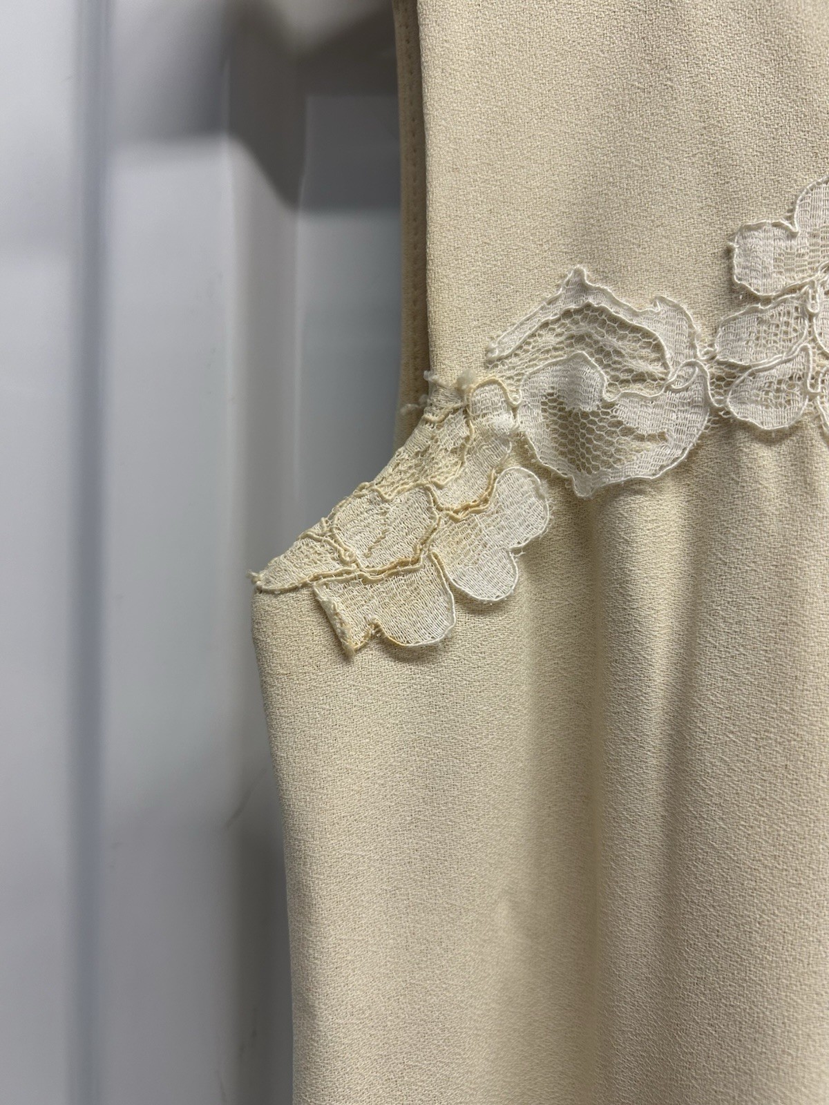 VTG 1960s Babydoll Ivory Lace Appliqué Column Maxi Dress Women’s S/M Unbranded