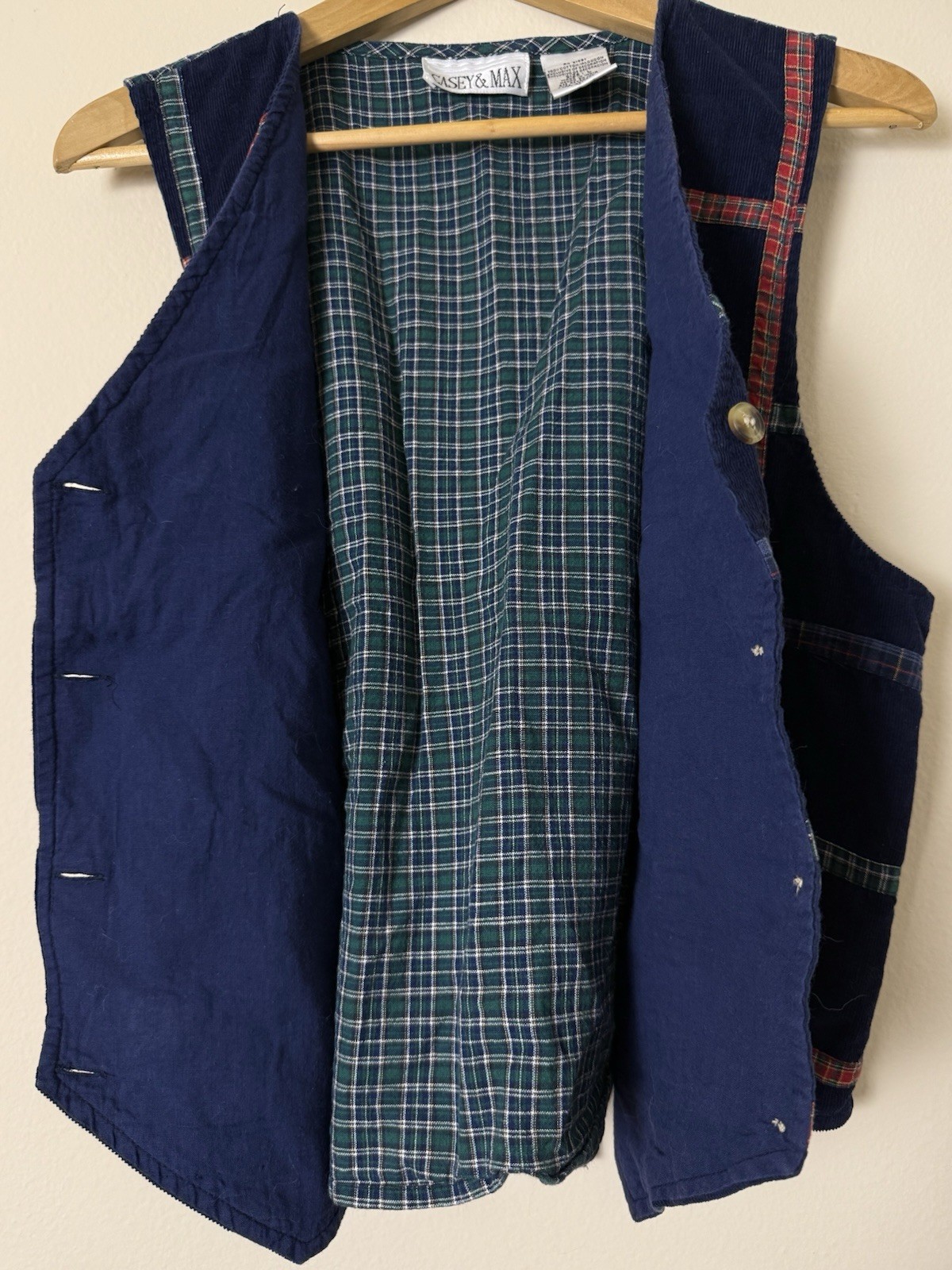 VTG 90s School Teacher Embroidered Plaid Detail Button Vest Pencils Apples Large